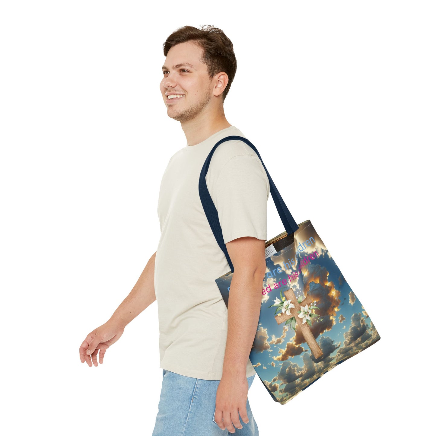 Religious Tote Bag with Flower Cross Design