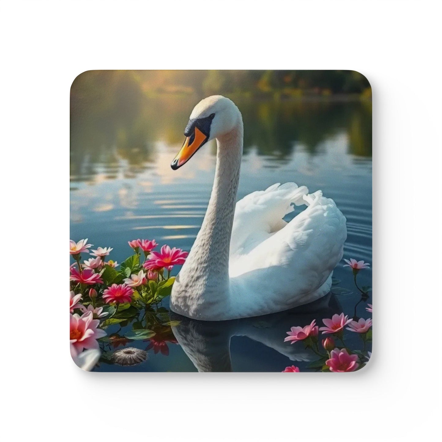 Elegant Swan Corkwood Coaster Set - Nature-Inspired Home Decor