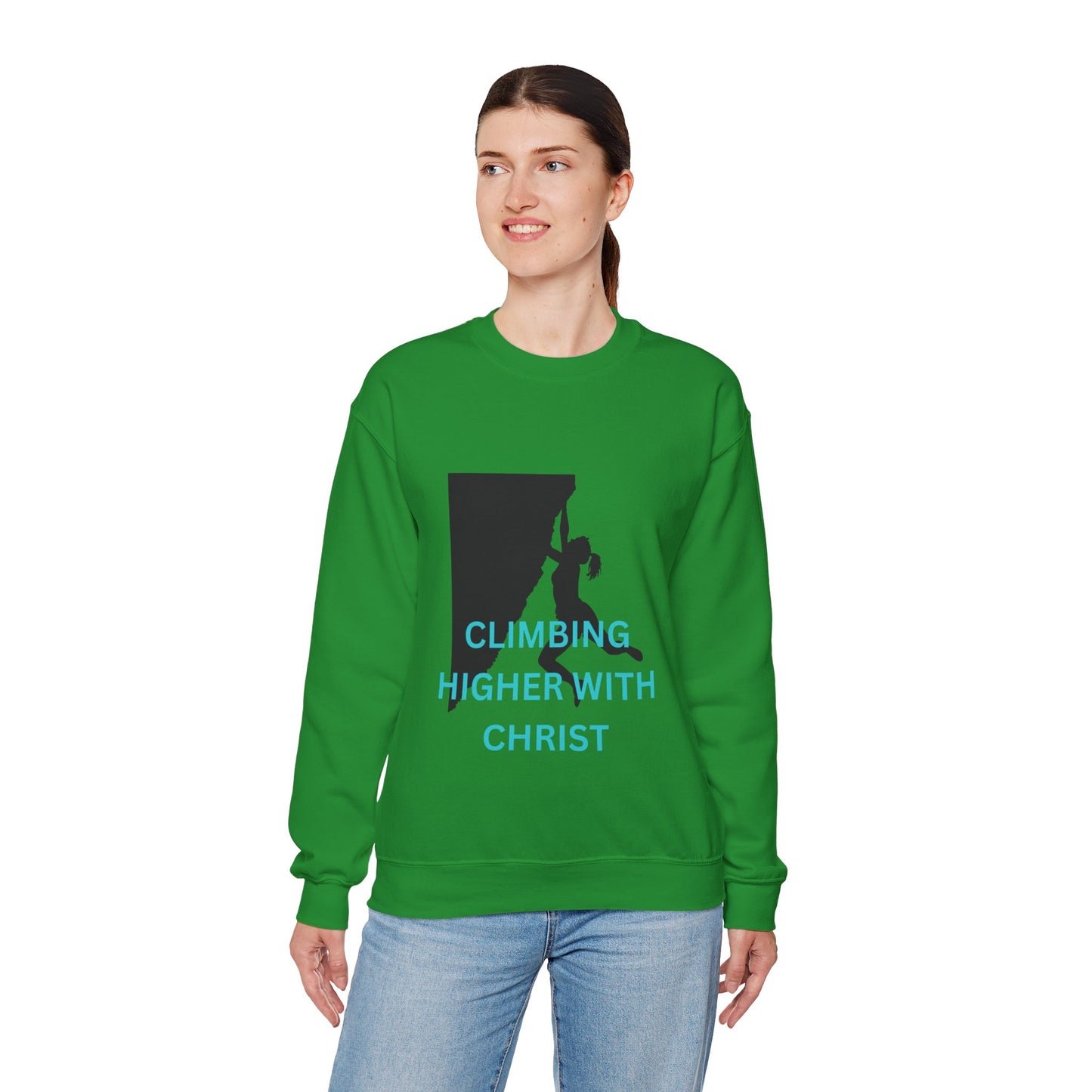 Crewneck Sweatshirt - Rock Climbing 'Climbing Higher with Christ'