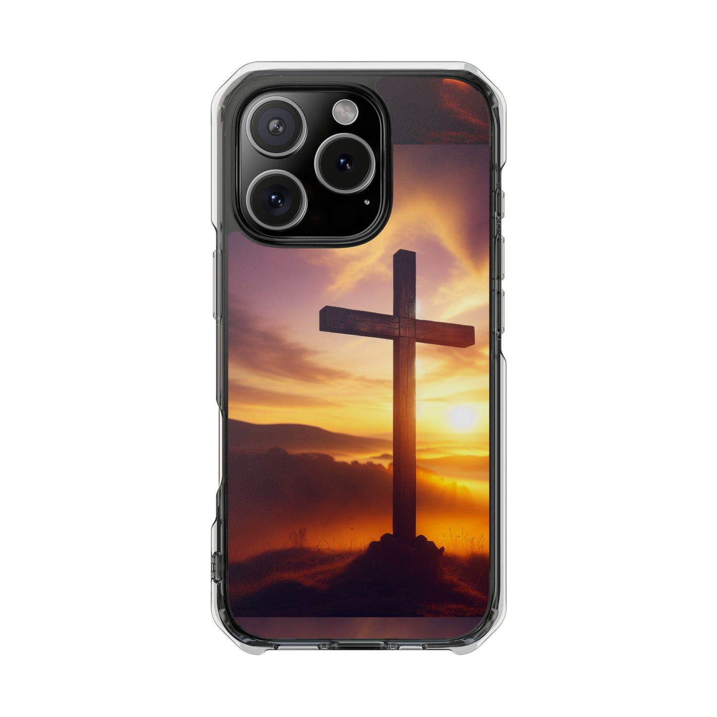 Sunset Cross Magnetic Clear Impact Case - Faith-Inspired Phone Protection