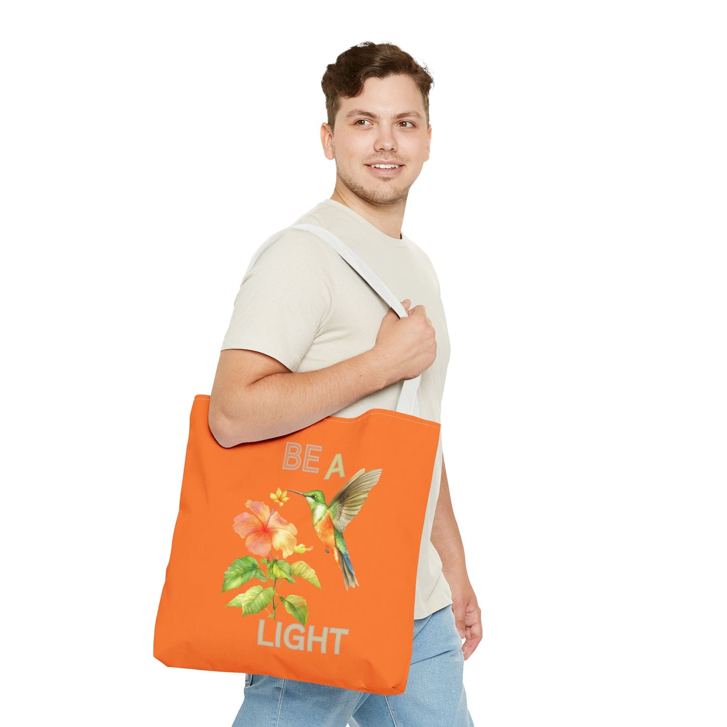 Floral Hummingbird Tote Bag - Be a Light, Eco-Friendly Shopping Bag, Summer Accessory, Gift for Nature Lovers, Inspirational Quote