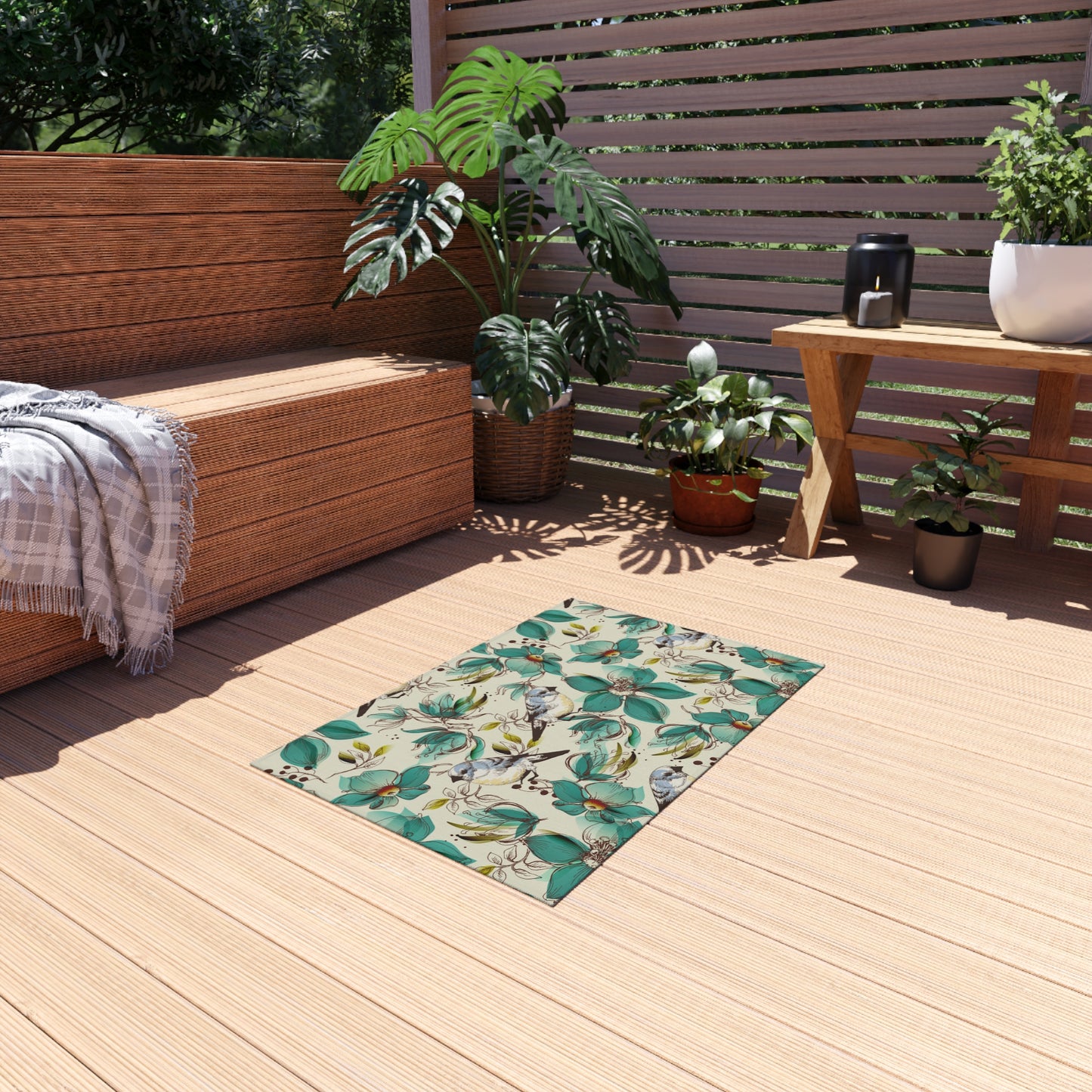 Floral Bird Outdoor Rug - Patio Decor for Spring and Summer