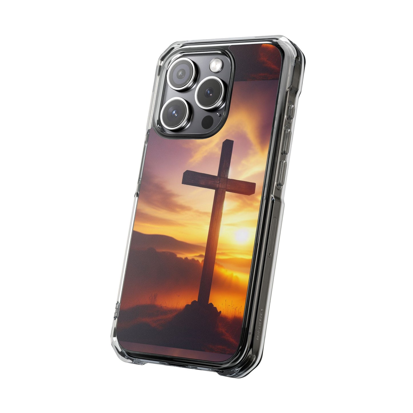 Sunset Cross Magnetic Clear Impact Case - Faith-Inspired Phone Protection