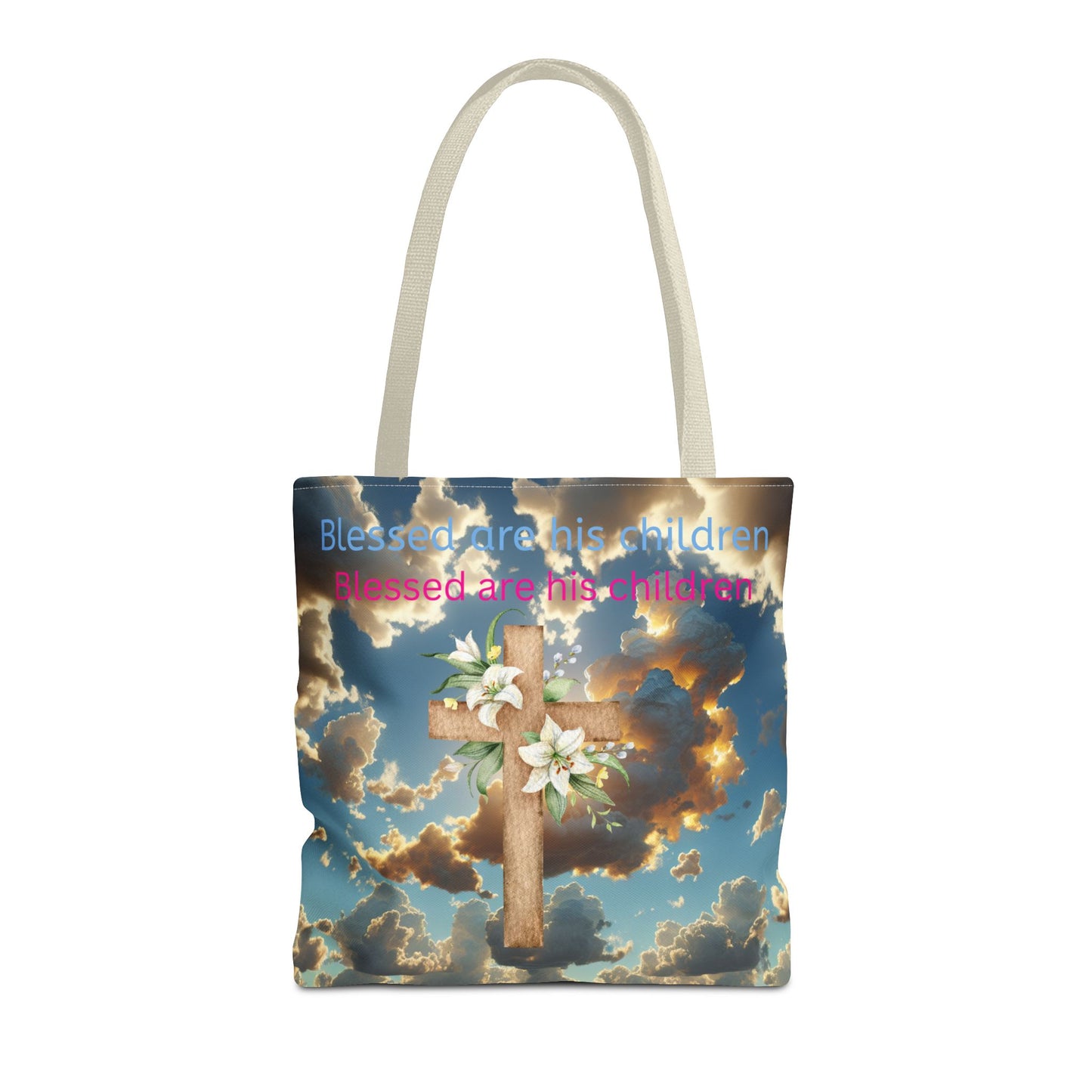 Religious Tote Bag with Flower Cross Design