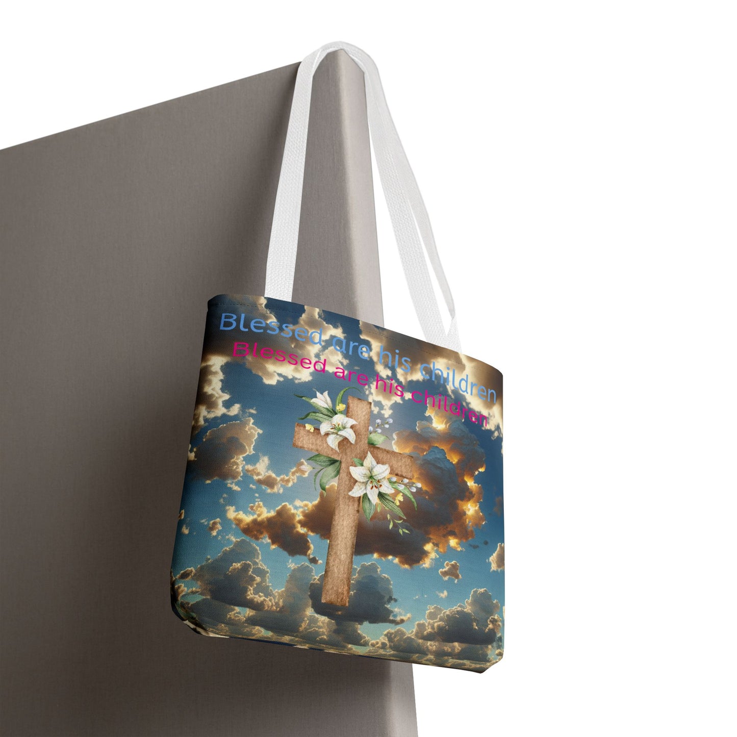 Religious Tote Bag with Flower Cross Design