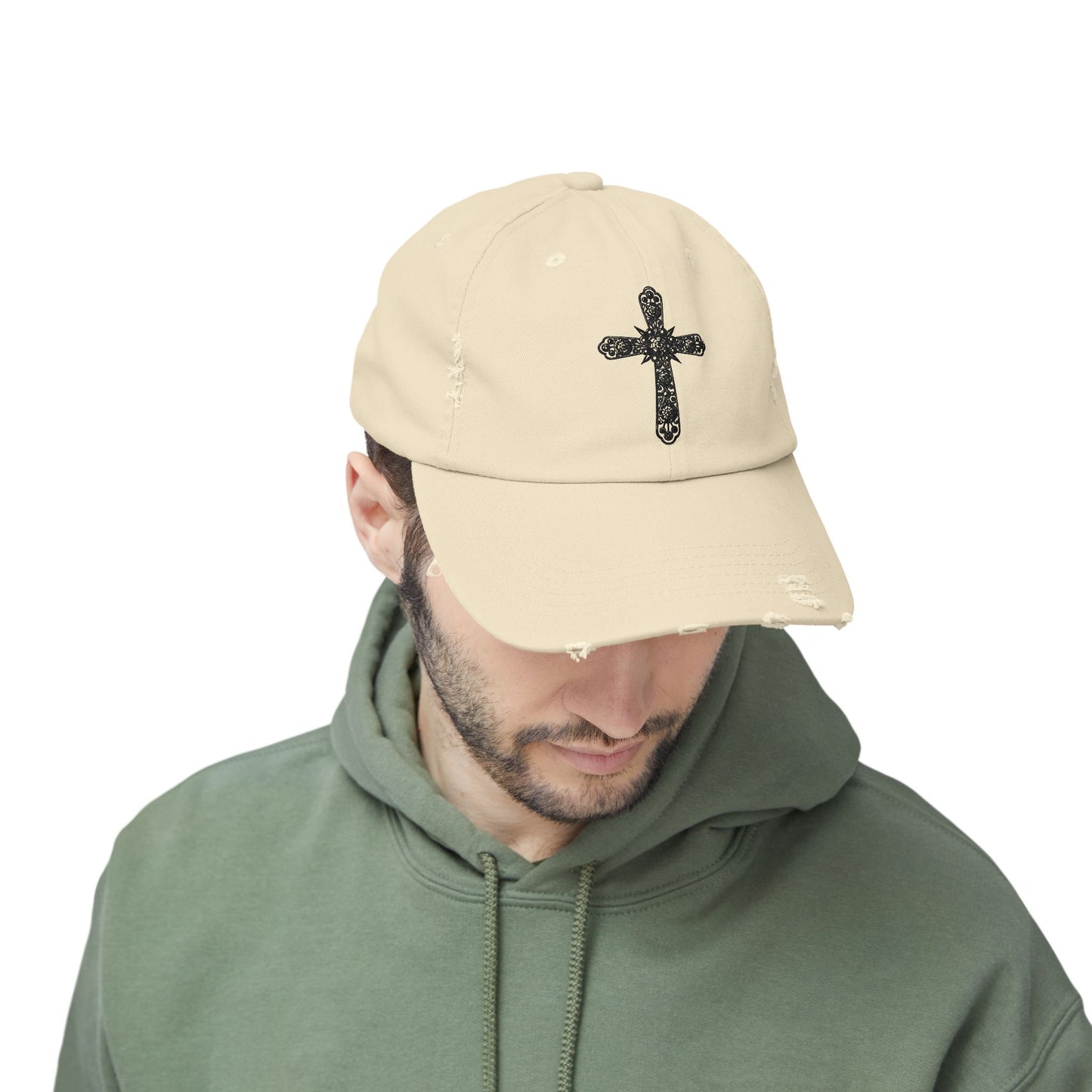 Unisex Distressed Cross Cap - Faith-Inspired Fashion Accessory