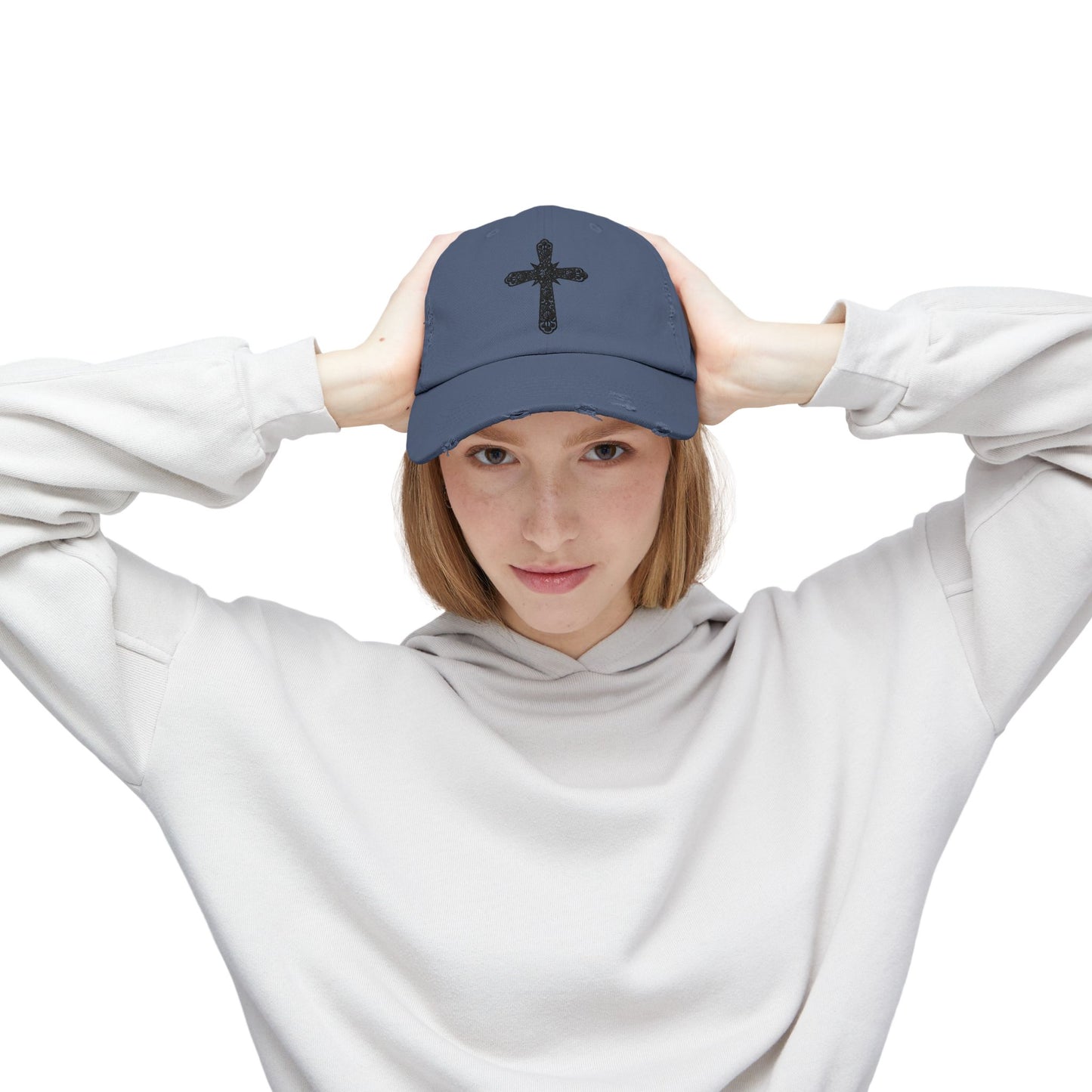Unisex Distressed Cross Cap - Faith-Inspired Fashion Accessory