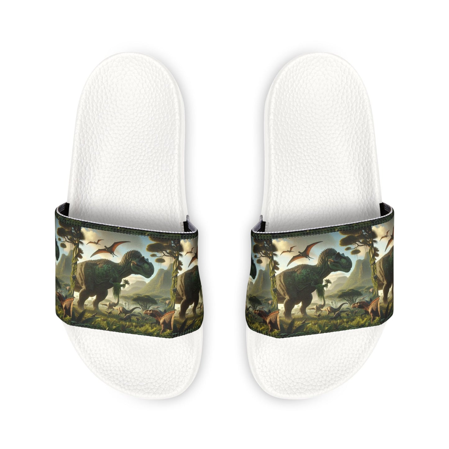 Youth Dinosaur Print Sandals - Removable Strap Slip-Ons for Summer Fun