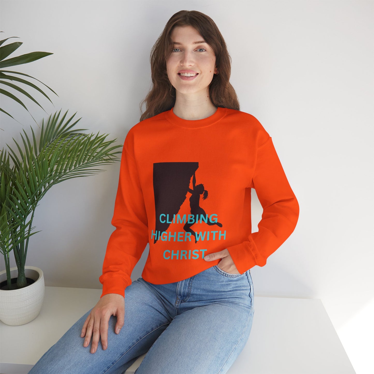 Crewneck Sweatshirt - Rock Climbing 'Climbing Higher with Christ'