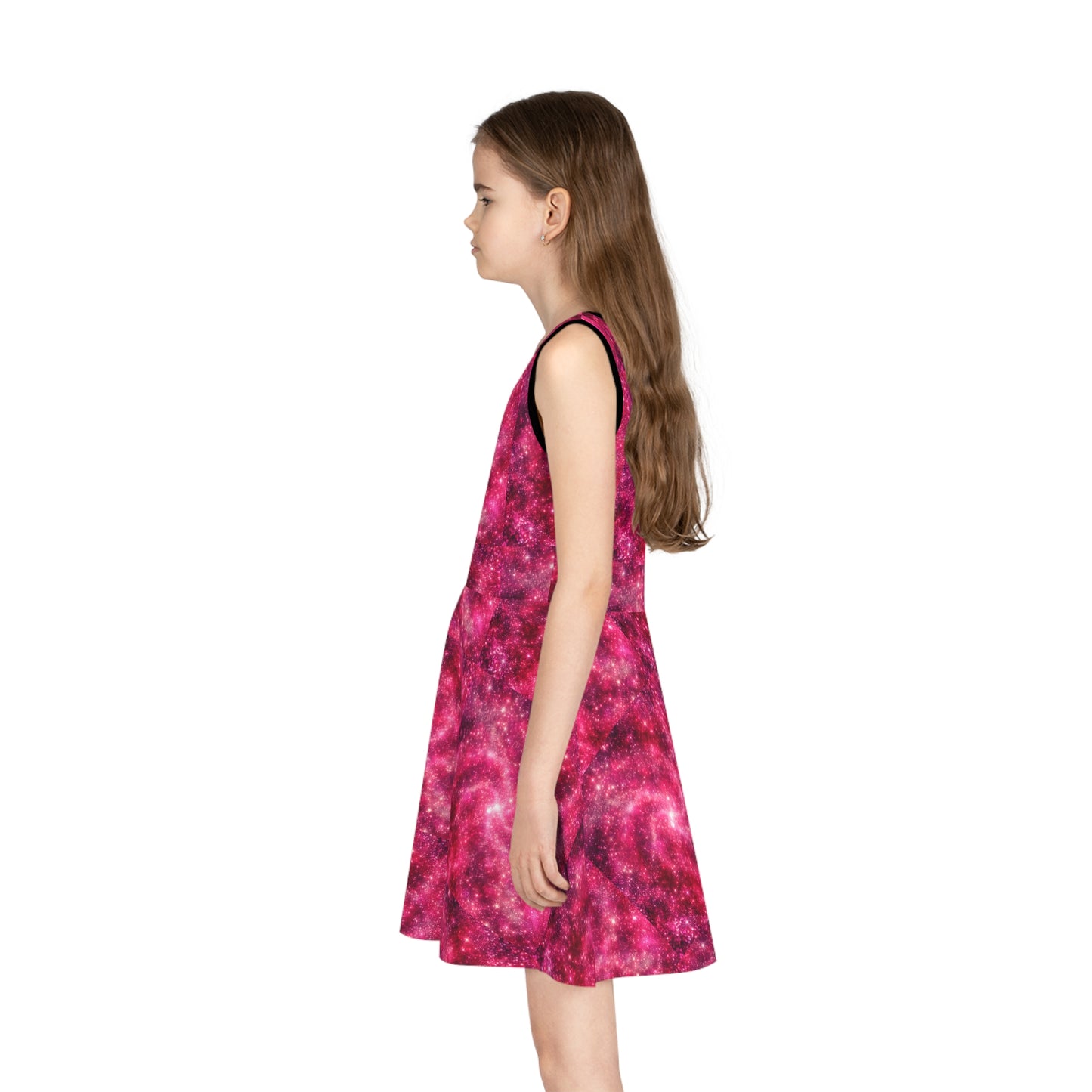 Cosmic Pink Girls' Sleeveless Sundress - Galaxy Print for Summer Fun