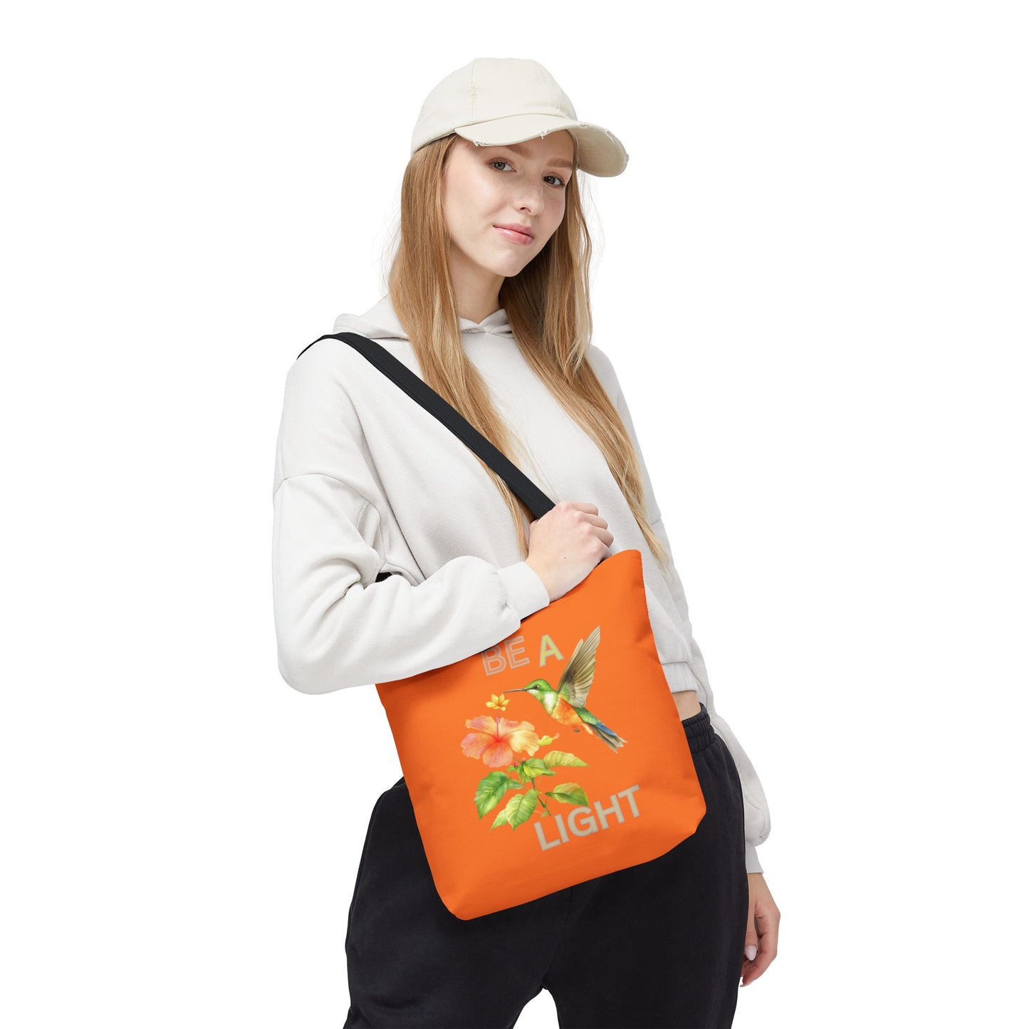 Floral Hummingbird Tote Bag - Be a Light, Eco-Friendly Shopping Bag, Summer Accessory, Gift for Nature Lovers, Inspirational Quote