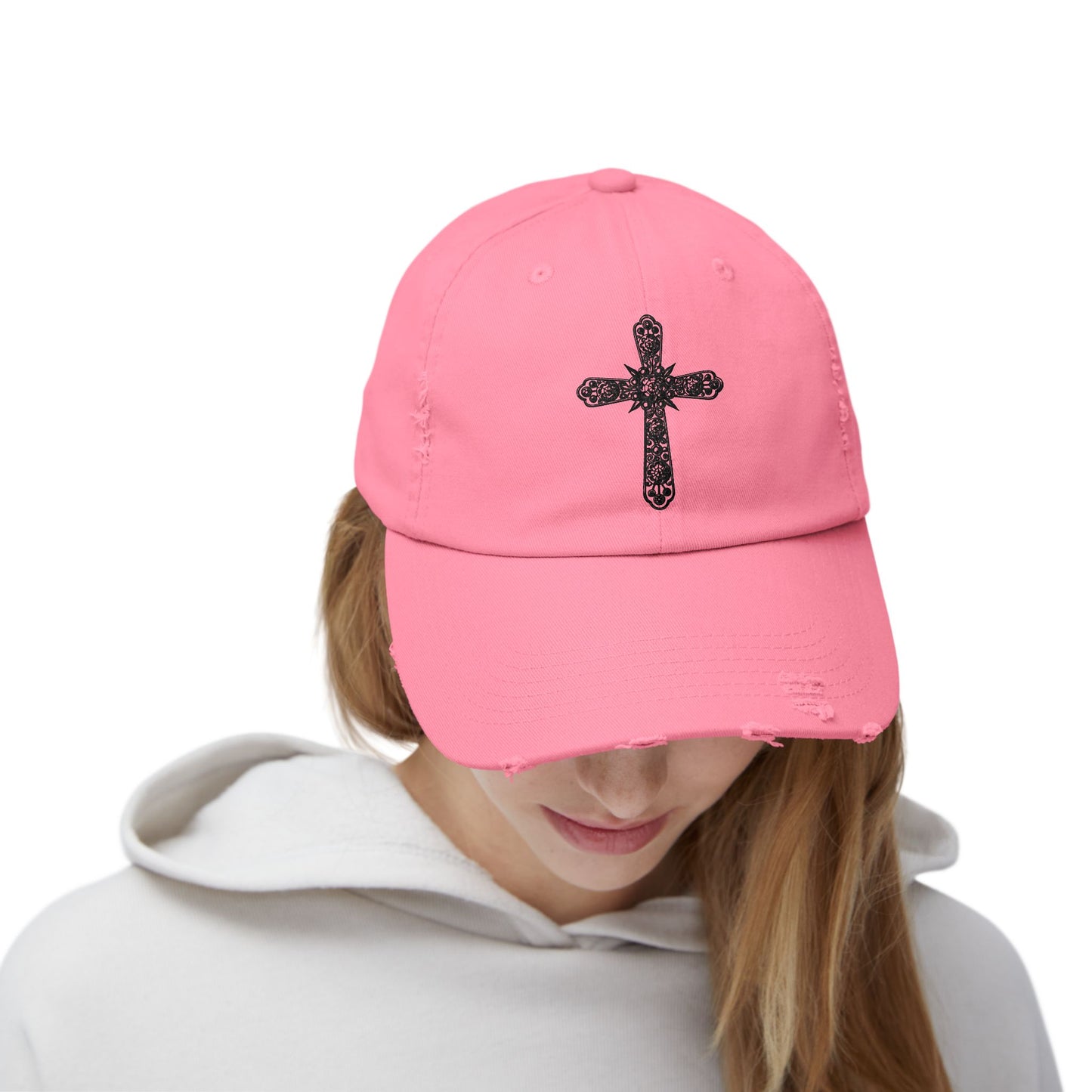 Unisex Distressed Cross Cap - Faith-Inspired Fashion Accessory