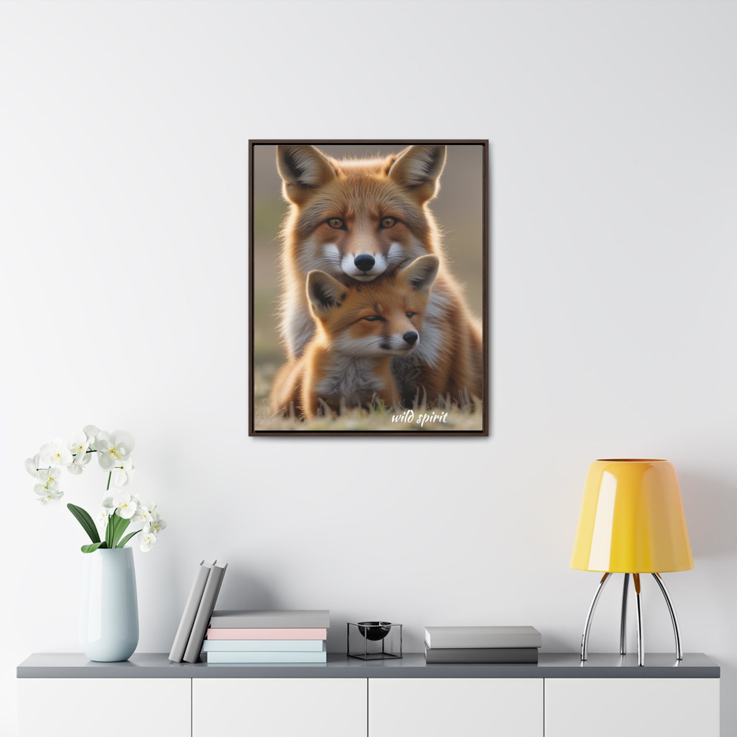 Canvas Wraps - Mama Fox and Baby Fox Snuggle Vertical Frame