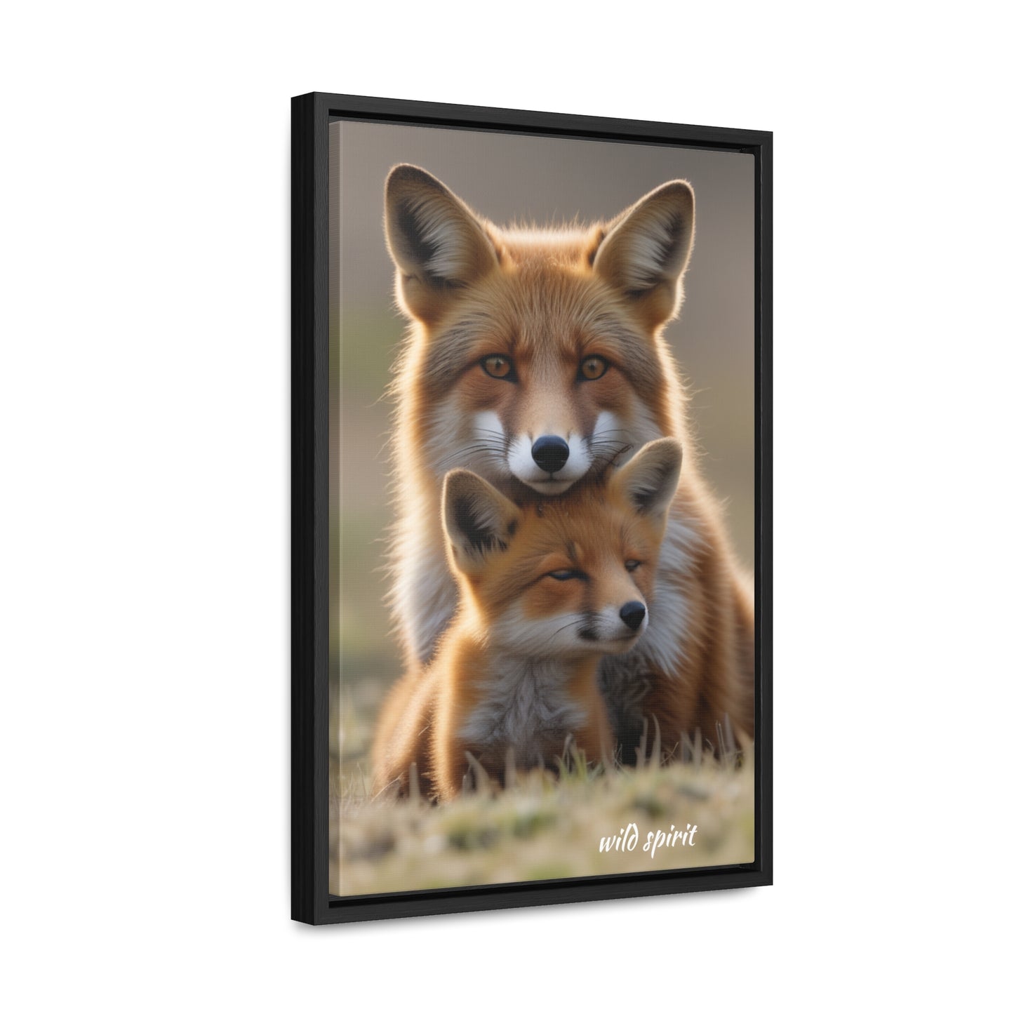 Canvas Wraps - Mama Fox and Baby Fox Snuggle Vertical Frame