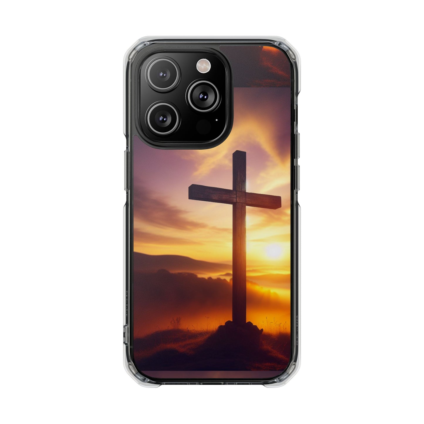 Sunset Cross Magnetic Clear Impact Case - Faith-Inspired Phone Protection