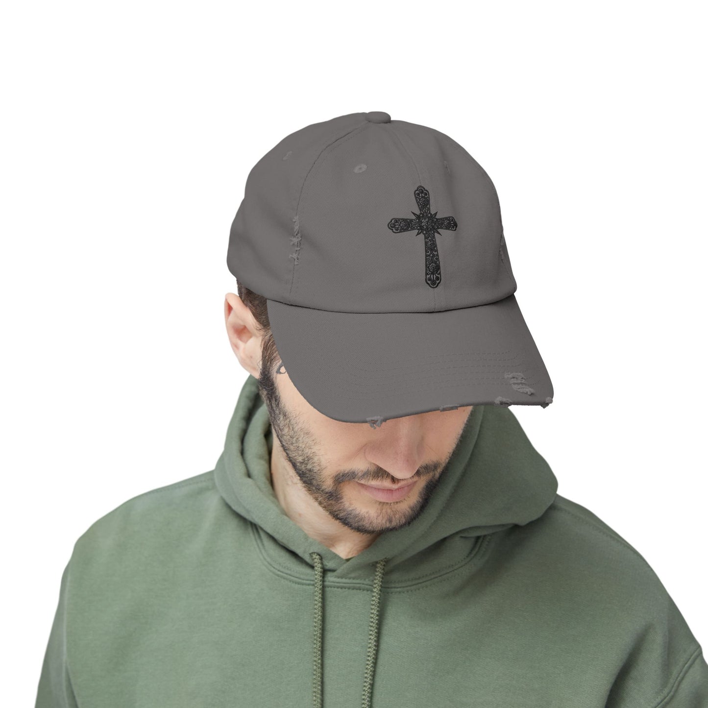 Unisex Distressed Cross Cap - Faith-Inspired Fashion Accessory