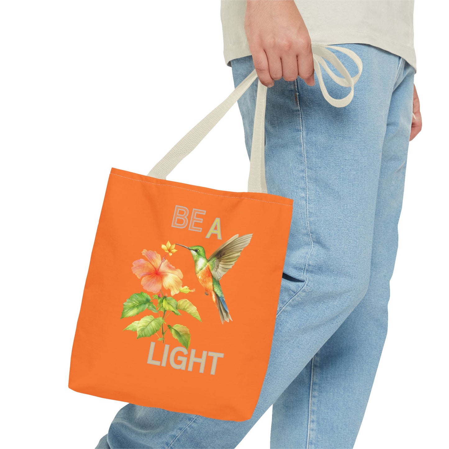 Floral Hummingbird Tote Bag - Be a Light, Eco-Friendly Shopping Bag, Summer Accessory, Gift for Nature Lovers, Inspirational Quote