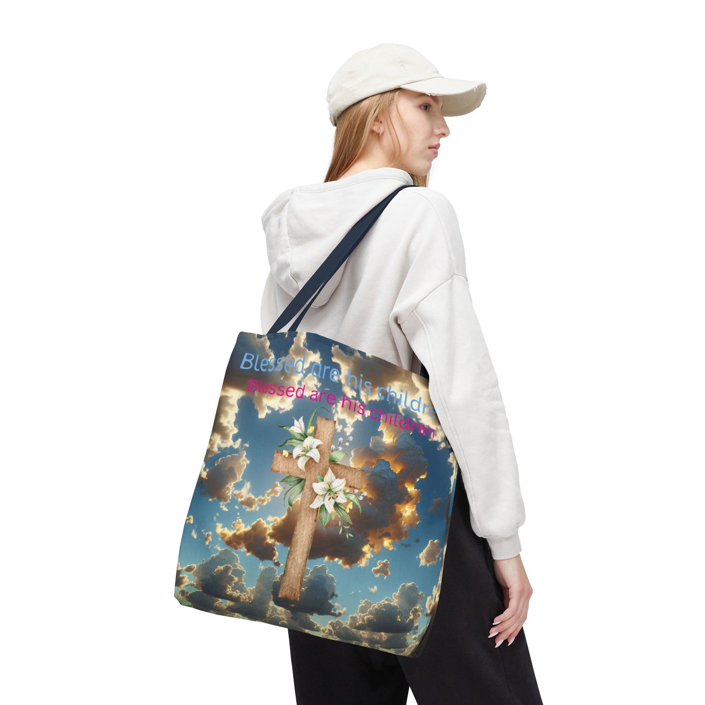 Religious Tote Bag with Flower Cross Design
