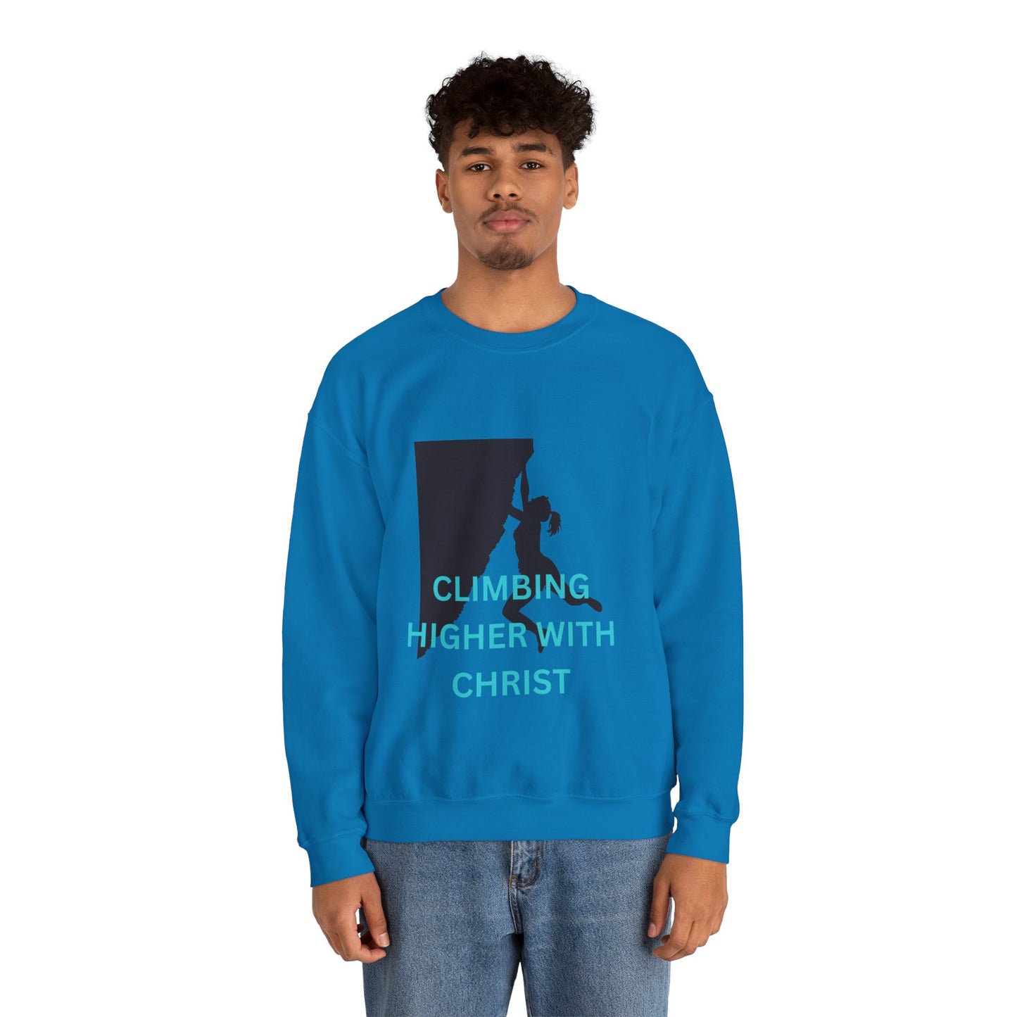 Crewneck Sweatshirt - Rock Climbing 'Climbing Higher with Christ'