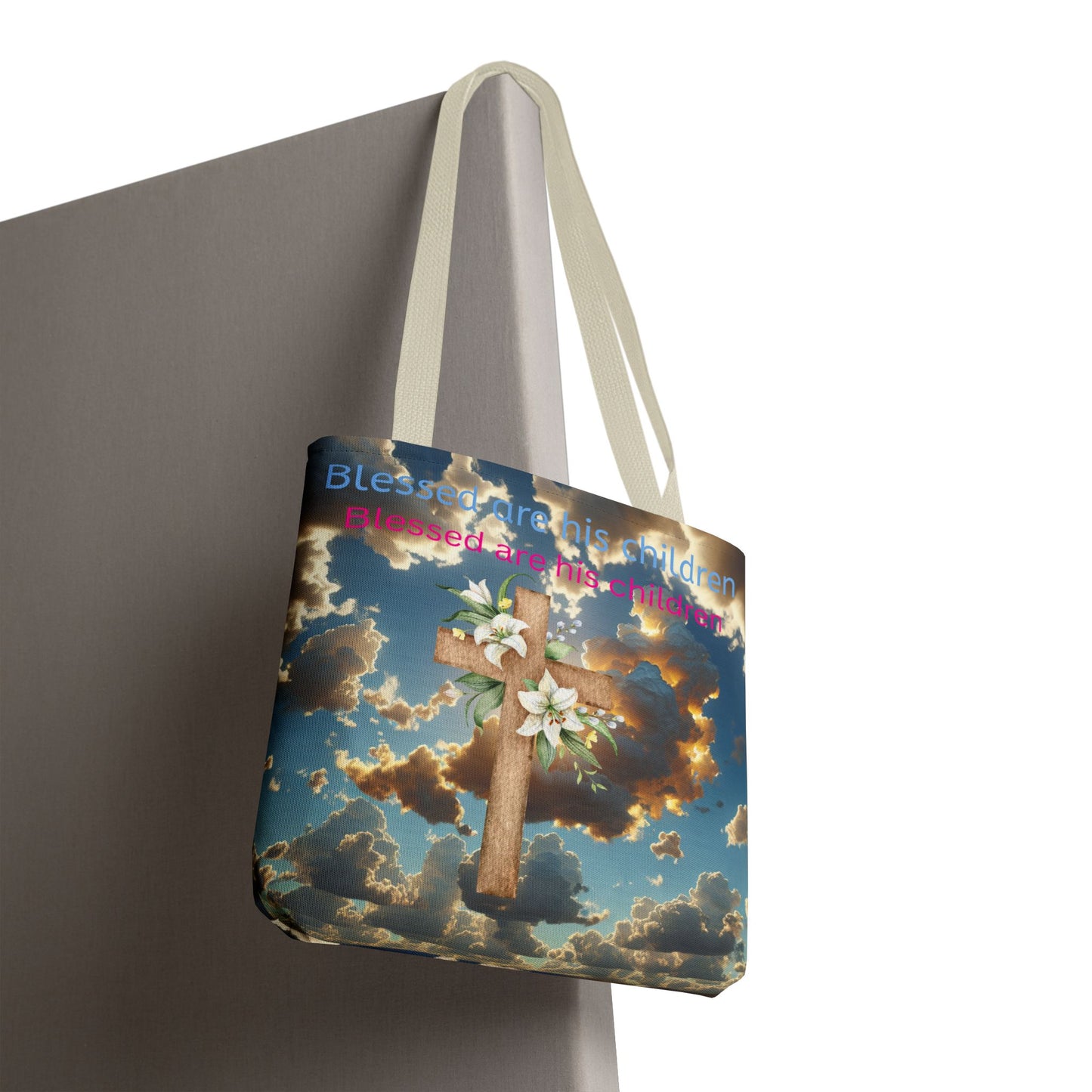 Religious Tote Bag with Flower Cross Design