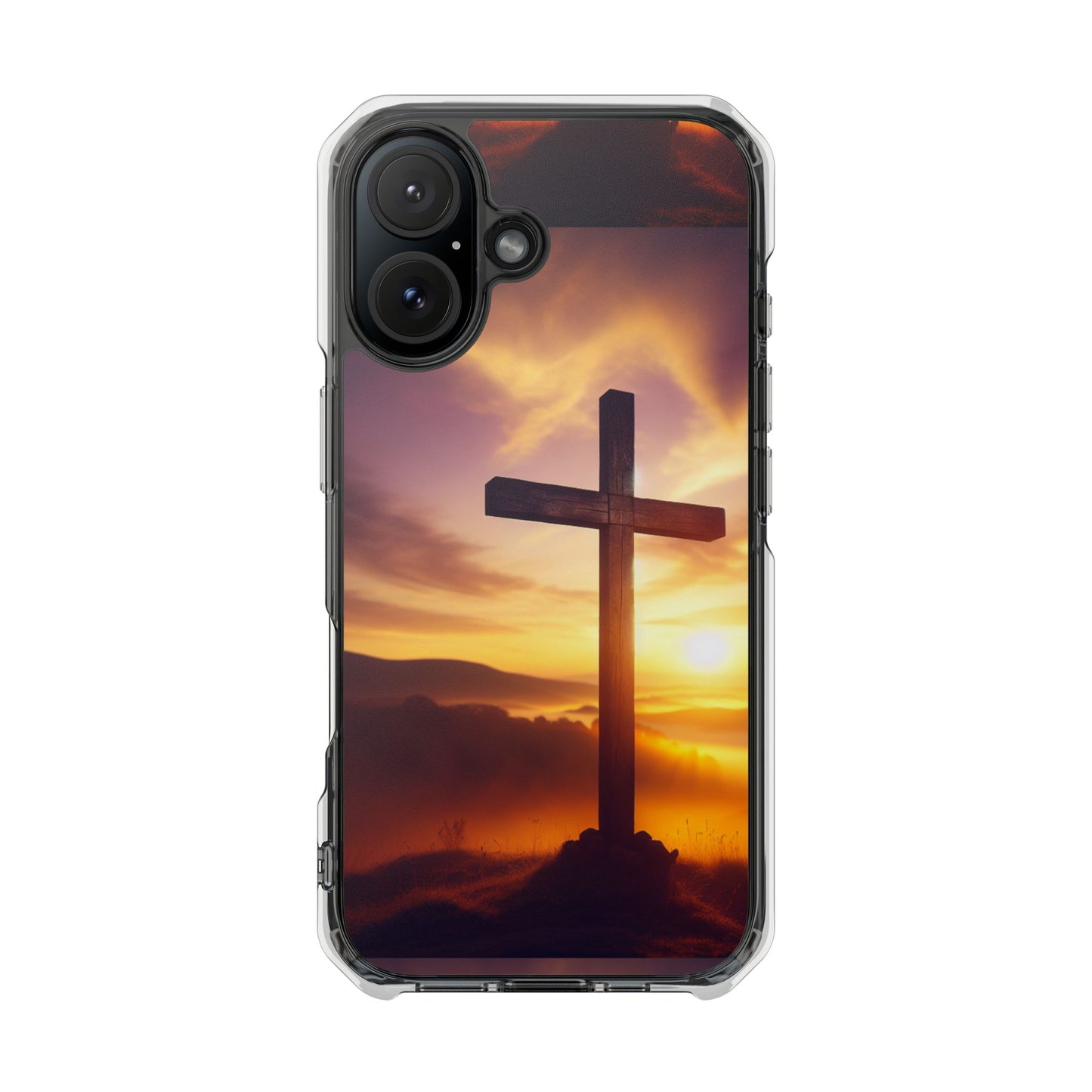 Sunset Cross Magnetic Clear Impact Case - Faith-Inspired Phone Protection