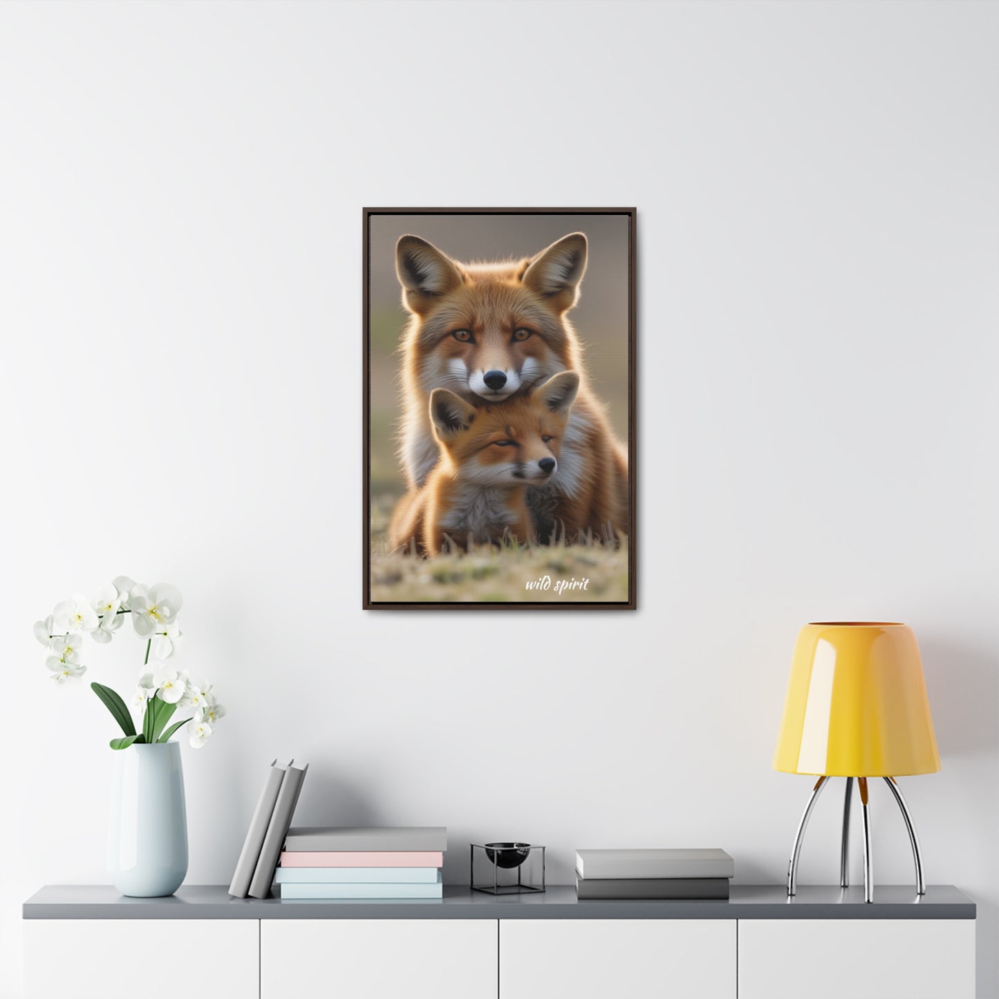 Canvas Wraps - Mama Fox and Baby Fox Snuggle Vertical Frame