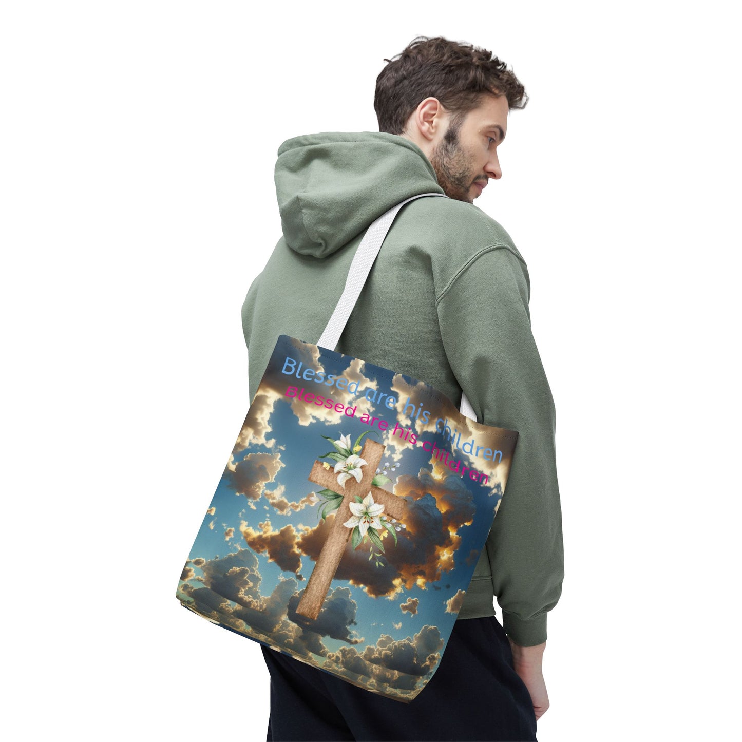 Religious Tote Bag with Flower Cross Design