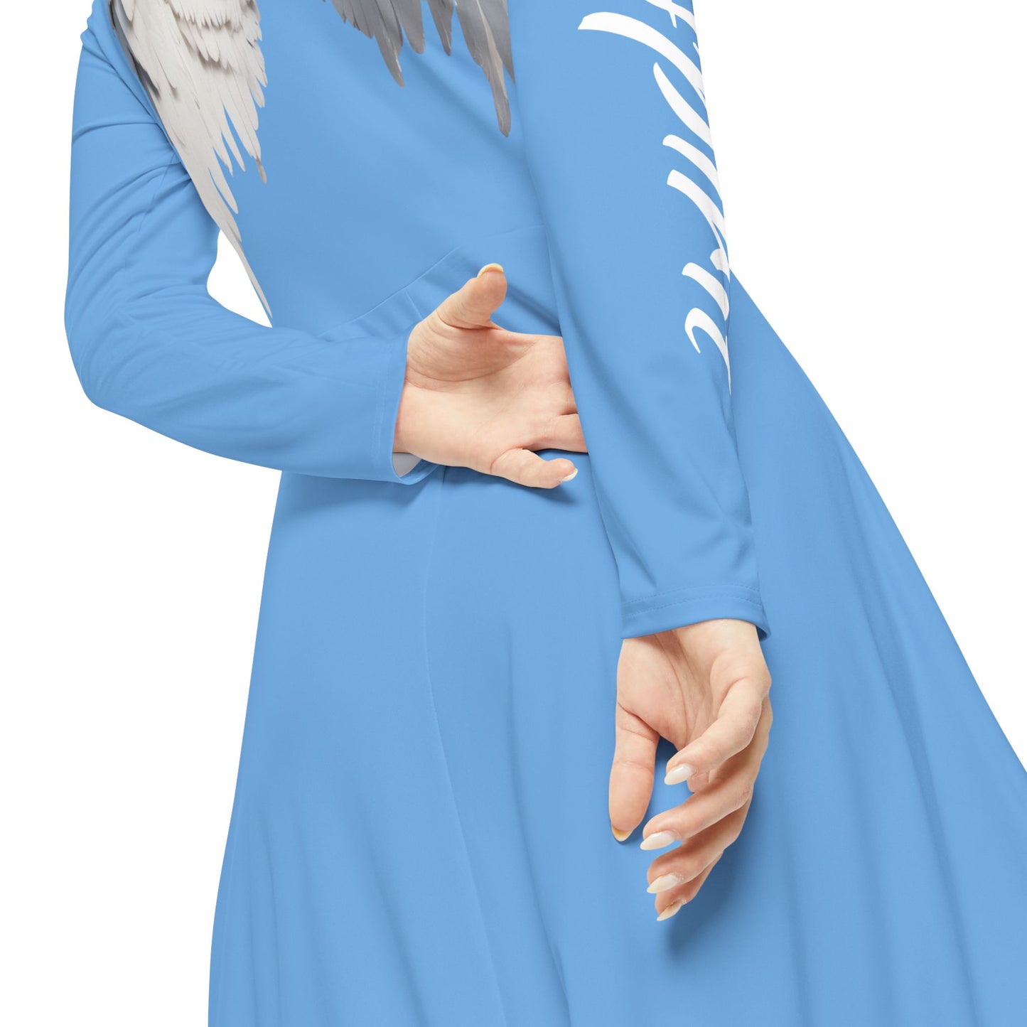 Women's Dance Dress - Elegant Angel Wing Long Sleeve in Blue