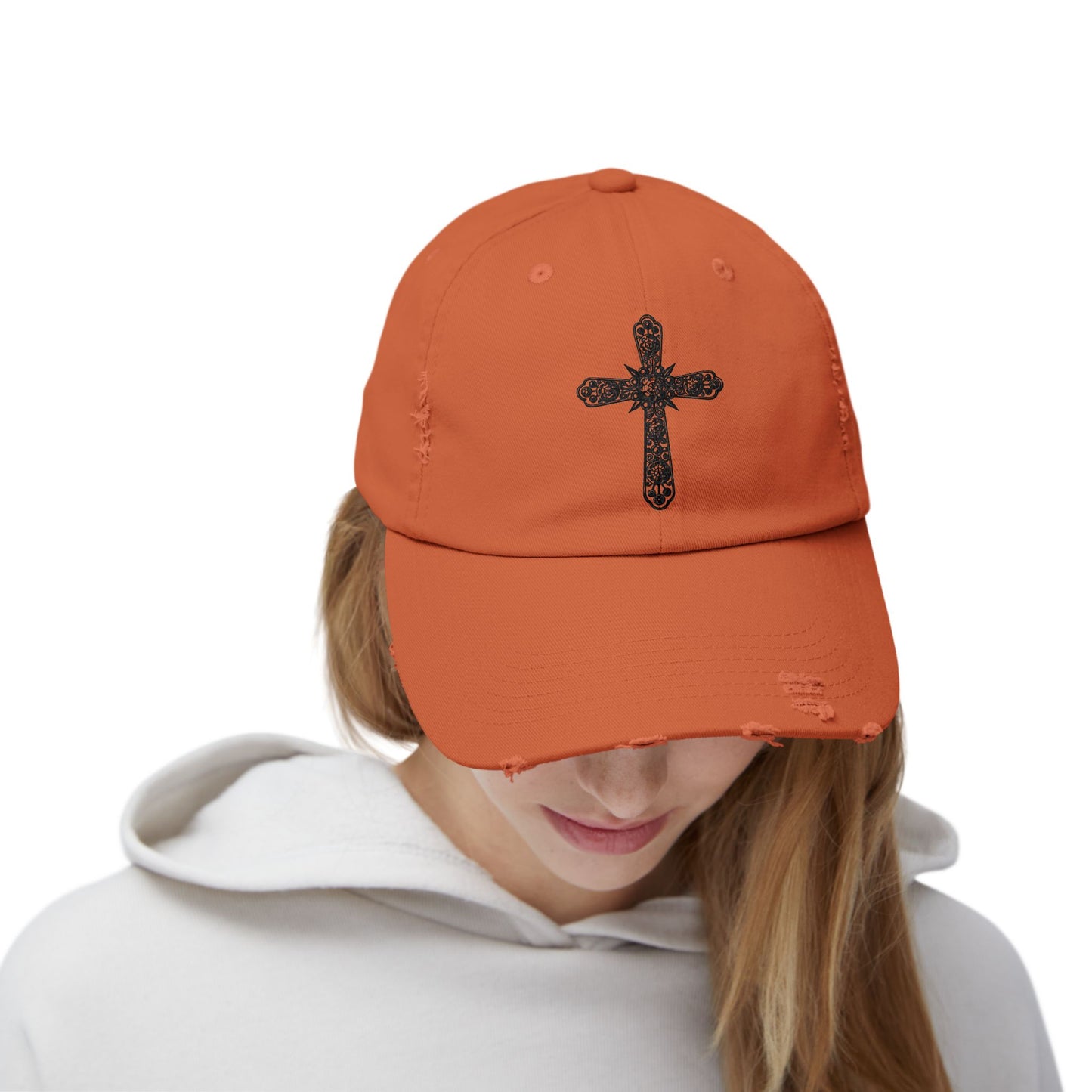 Unisex Distressed Cross Cap - Faith-Inspired Fashion Accessory