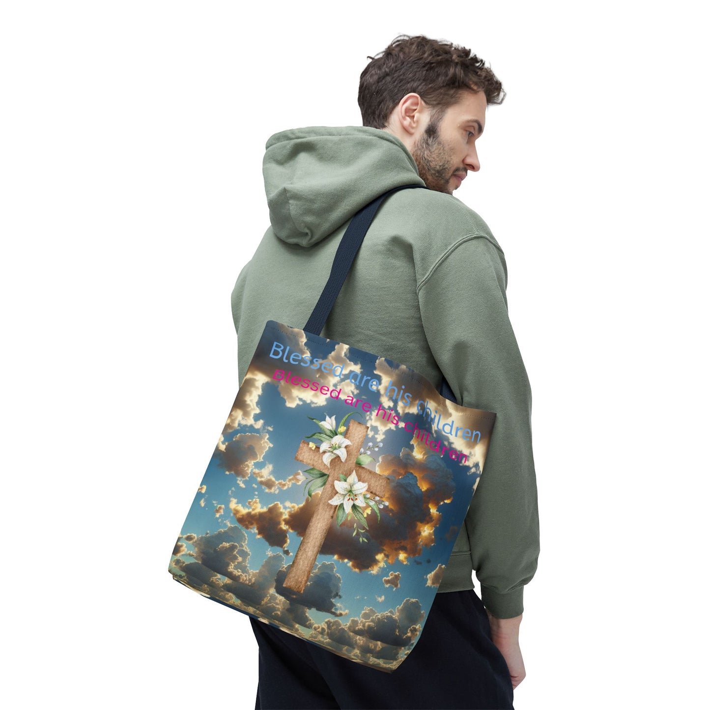 Religious Tote Bag with Flower Cross Design