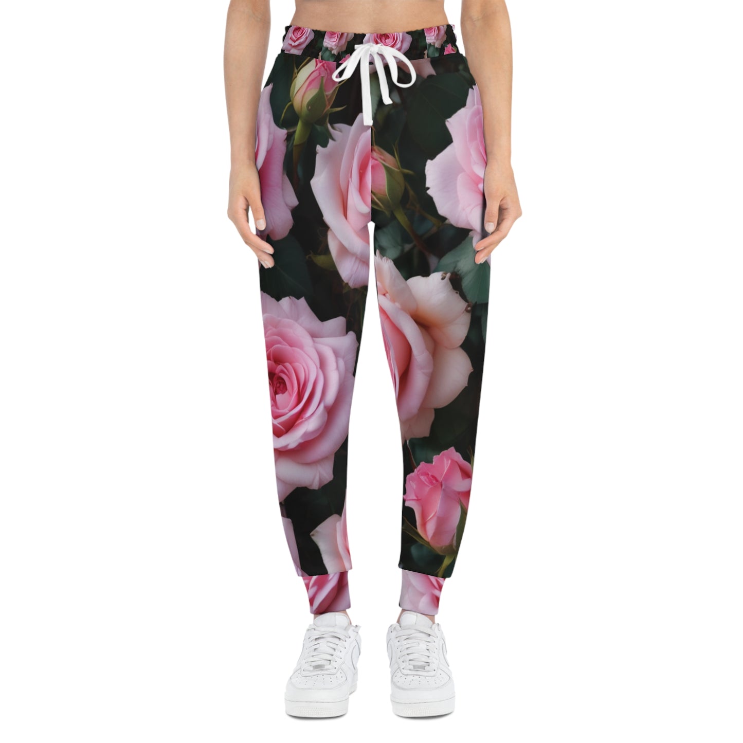 Floral Fusion rose-patterned athletic joggers