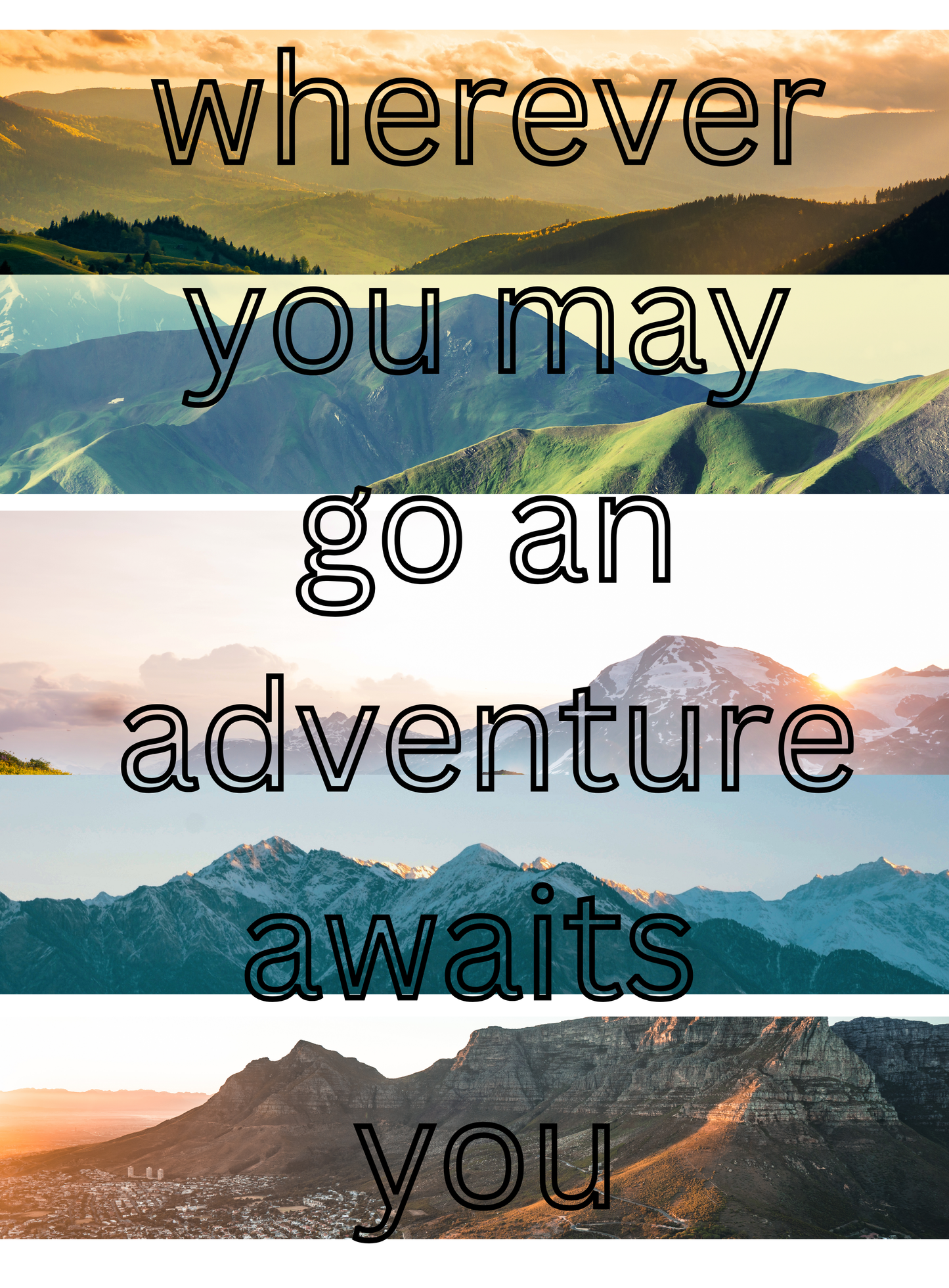 Wherever You Go, Adventure Awaits – Layered Mountain Landscape Art Print