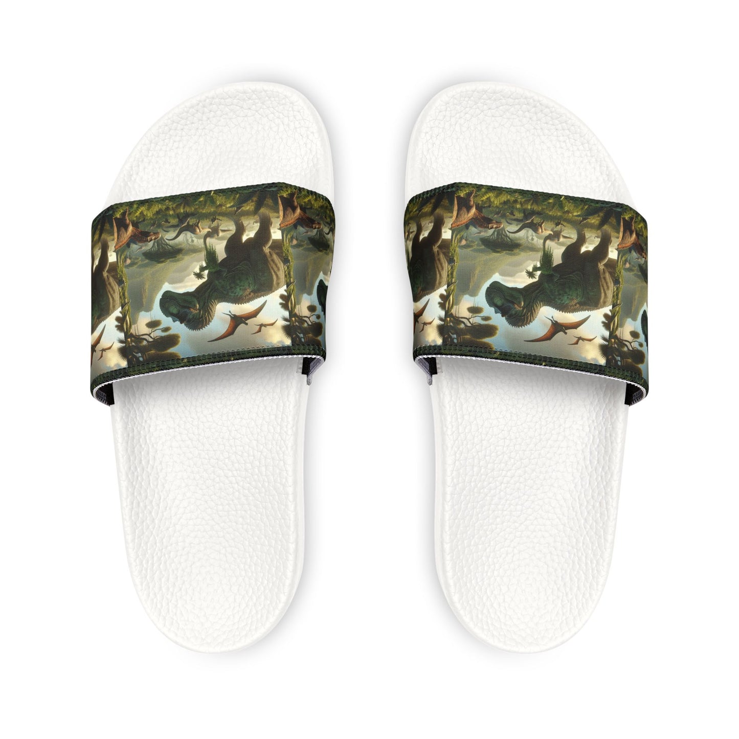 Youth Dinosaur Print Sandals - Removable Strap Slip-Ons for Summer Fun