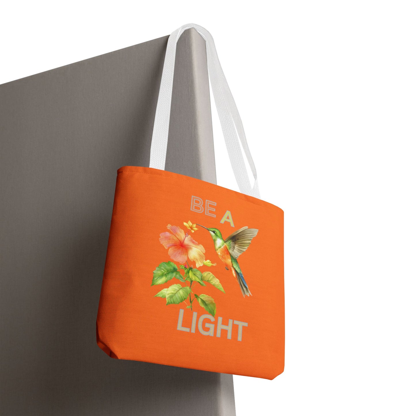 Floral Hummingbird Tote Bag - Be a Light, Eco-Friendly Shopping Bag, Summer Accessory, Gift for Nature Lovers, Inspirational Quote