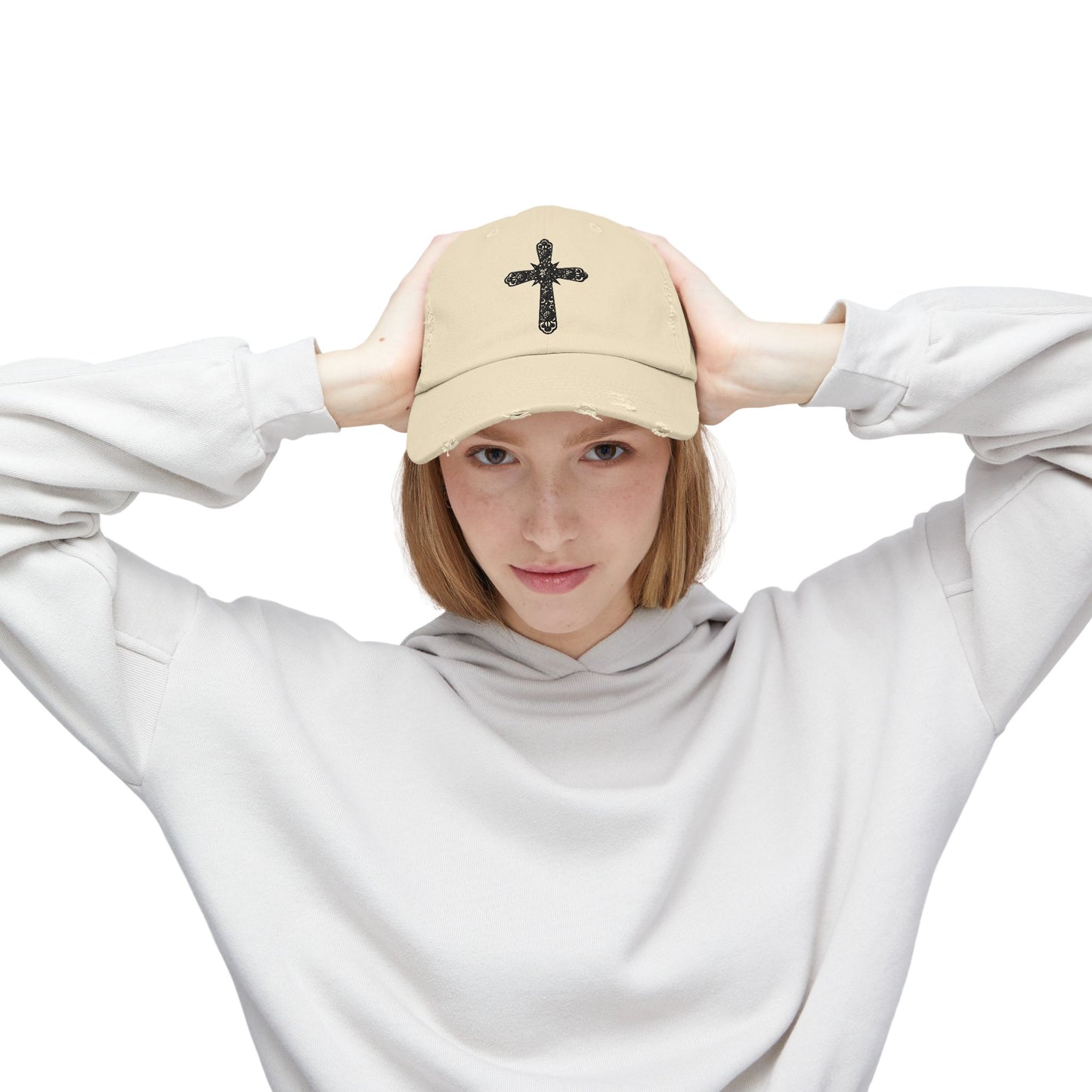 Unisex Distressed Cross Cap - Faith-Inspired Fashion Accessory