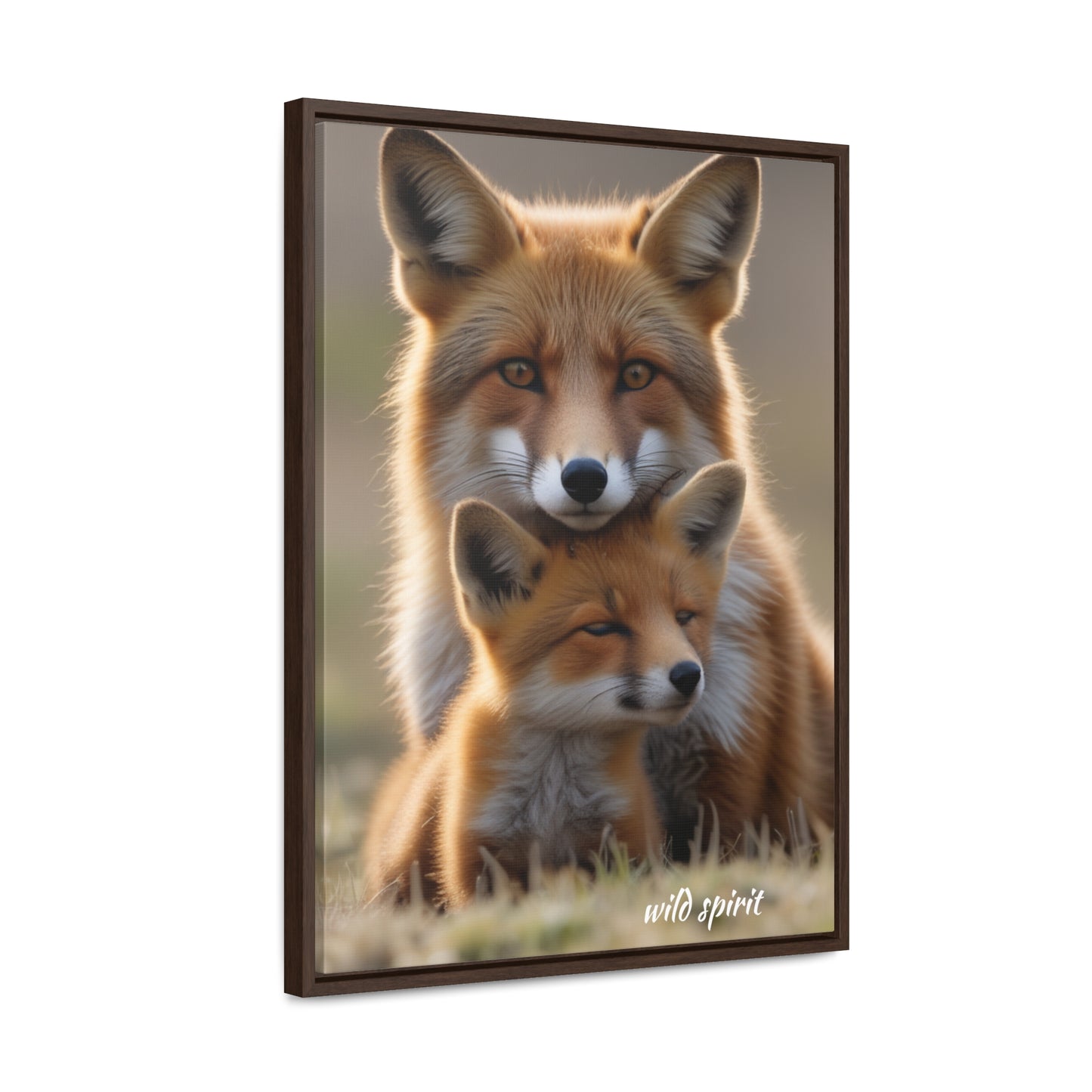 Canvas Wraps - Mama Fox and Baby Fox Snuggle Vertical Frame