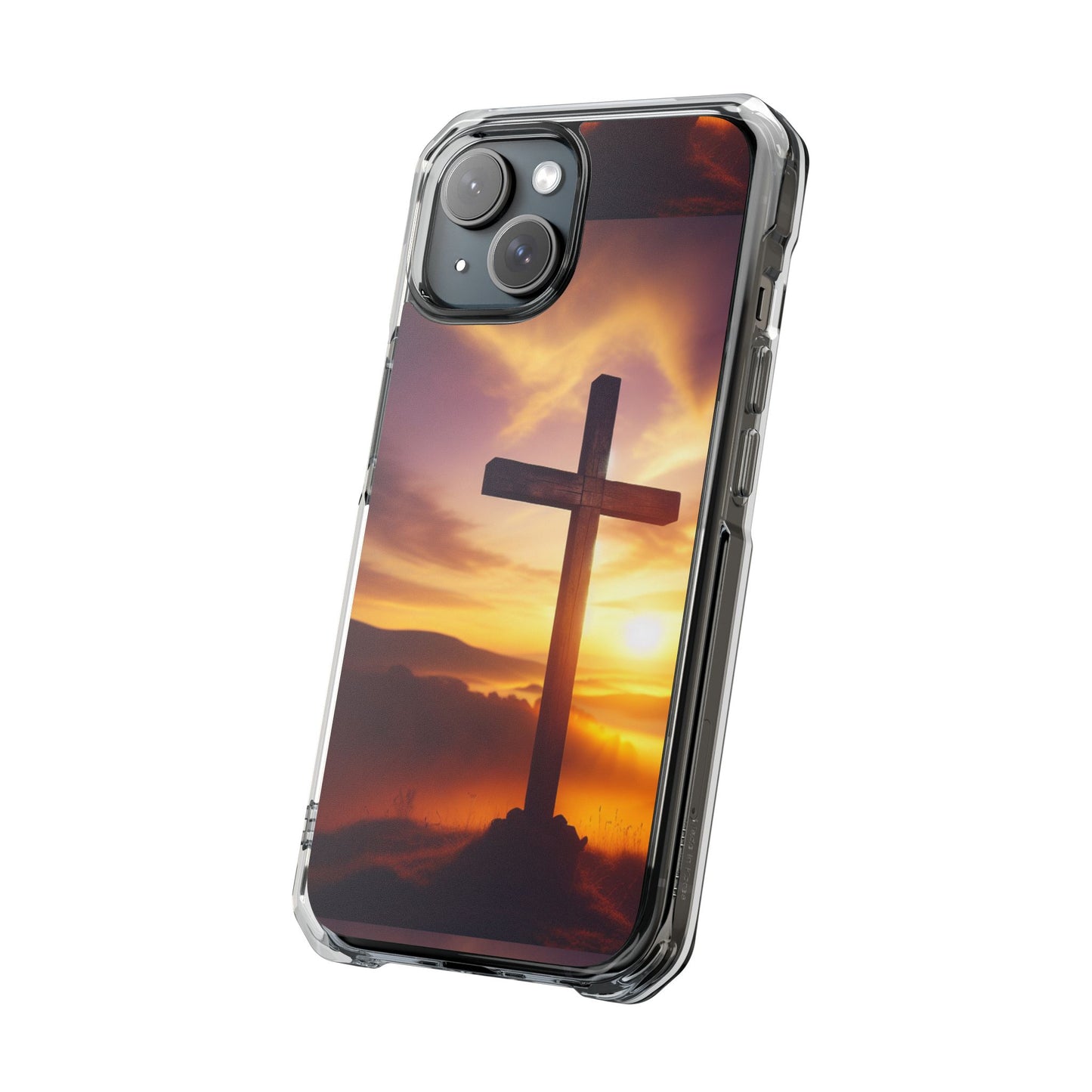 Sunset Cross Magnetic Clear Impact Case - Faith-Inspired Phone Protection