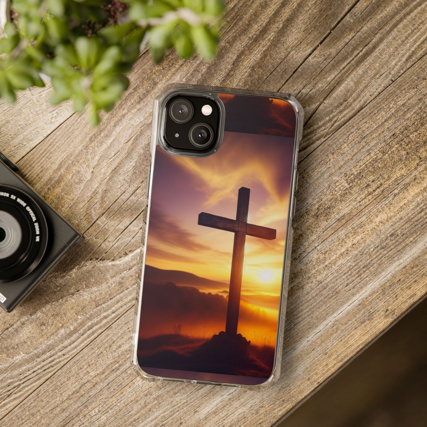 Sunset Cross Magnetic Clear Impact Case - Faith-Inspired Phone Protection