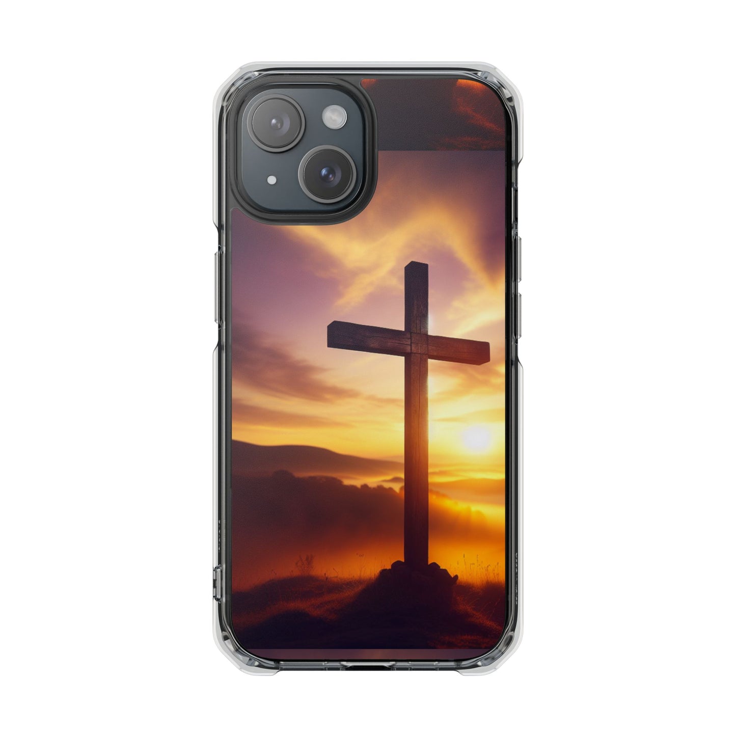 Sunset Cross Magnetic Clear Impact Case - Faith-Inspired Phone Protection