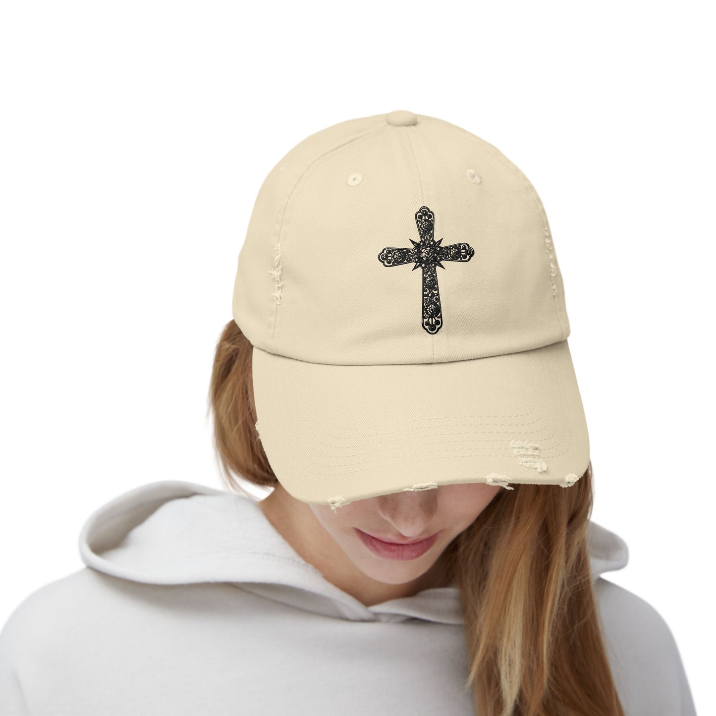 Unisex Distressed Cross Cap - Faith-Inspired Fashion Accessory