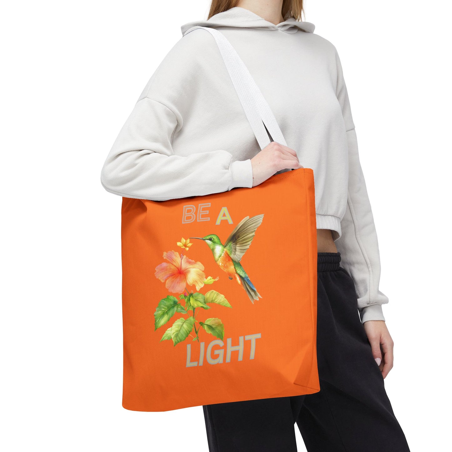 Floral Hummingbird Tote Bag - Be a Light, Eco-Friendly Shopping Bag, Summer Accessory, Gift for Nature Lovers, Inspirational Quote