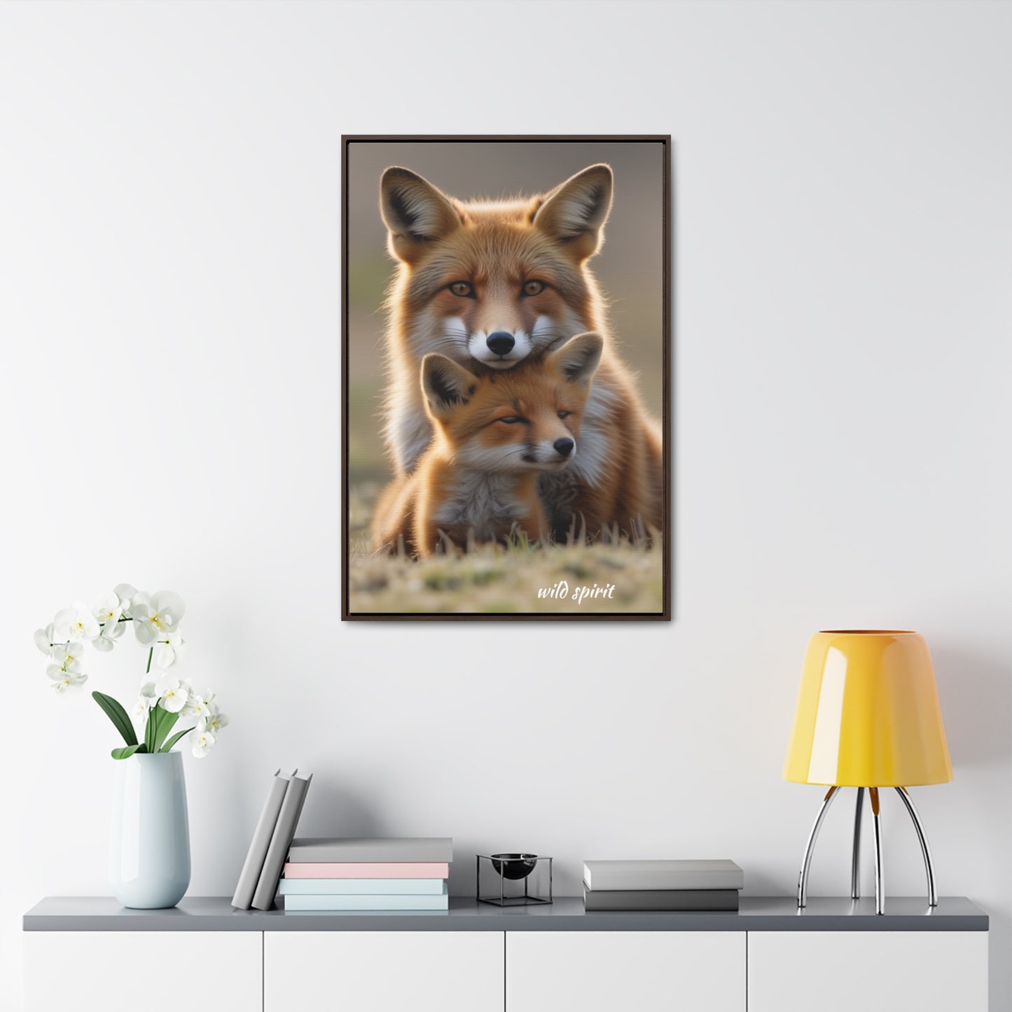 Canvas Wraps - Mama Fox and Baby Fox Snuggle Vertical Frame