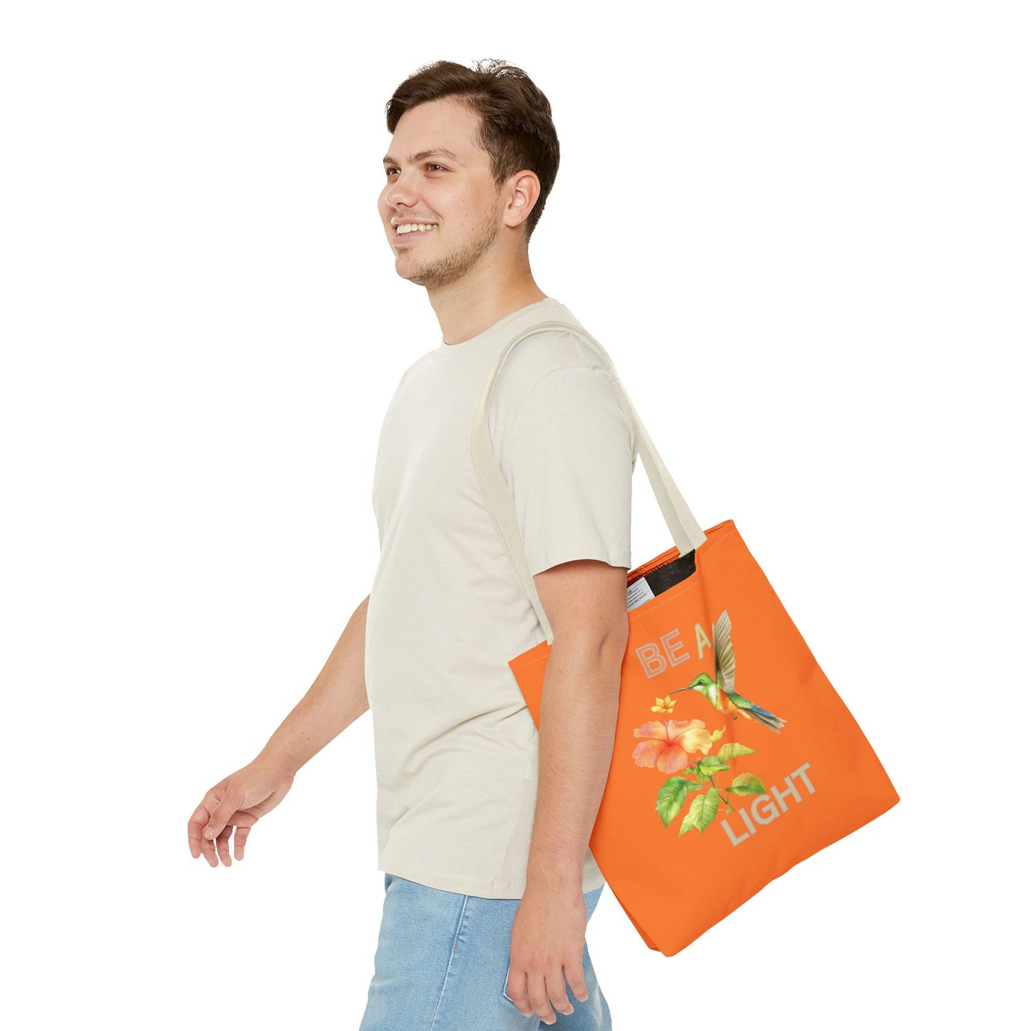 Floral Hummingbird Tote Bag - Be a Light, Eco-Friendly Shopping Bag, Summer Accessory, Gift for Nature Lovers, Inspirational Quote