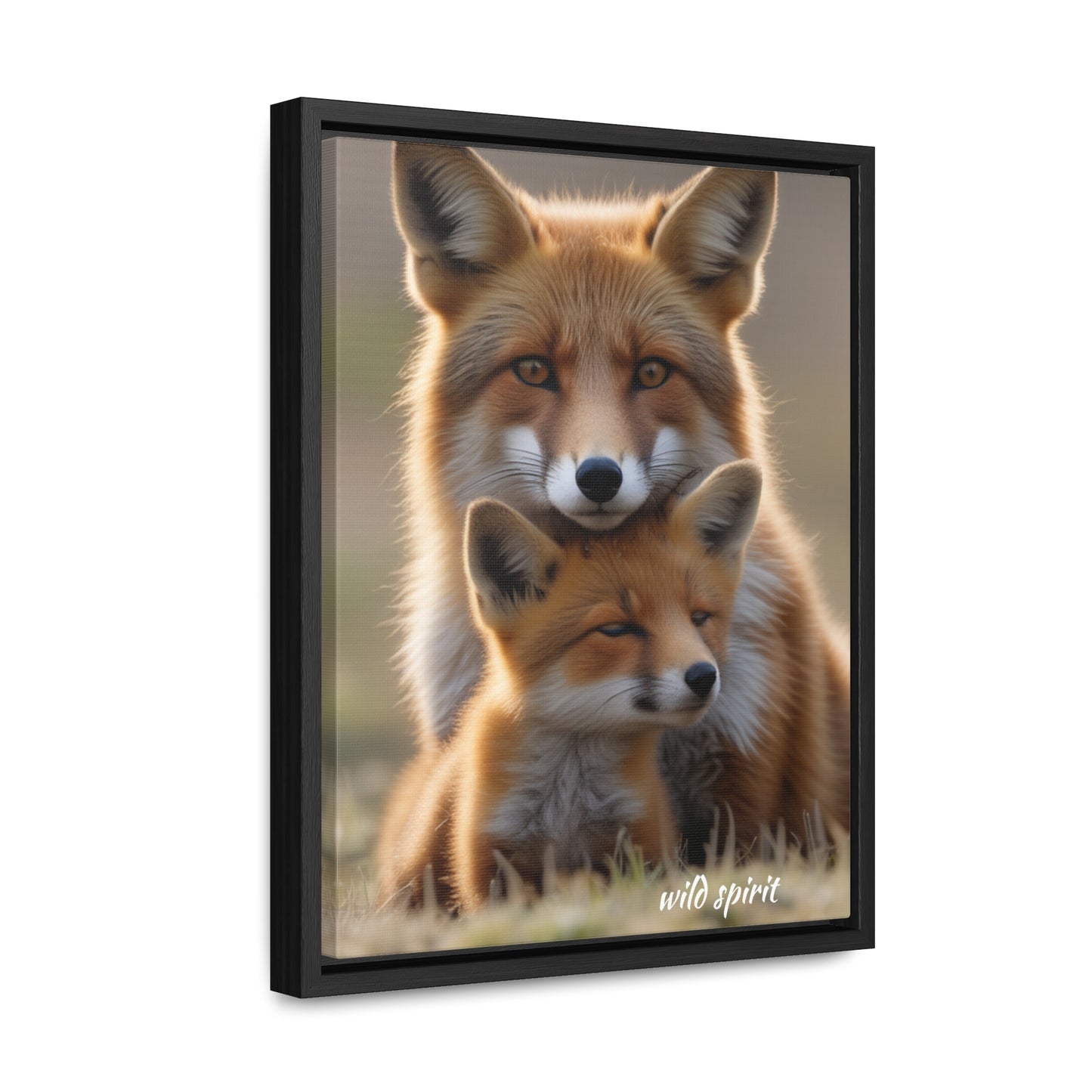 Canvas Wraps - Mama Fox and Baby Fox Snuggle Vertical Frame