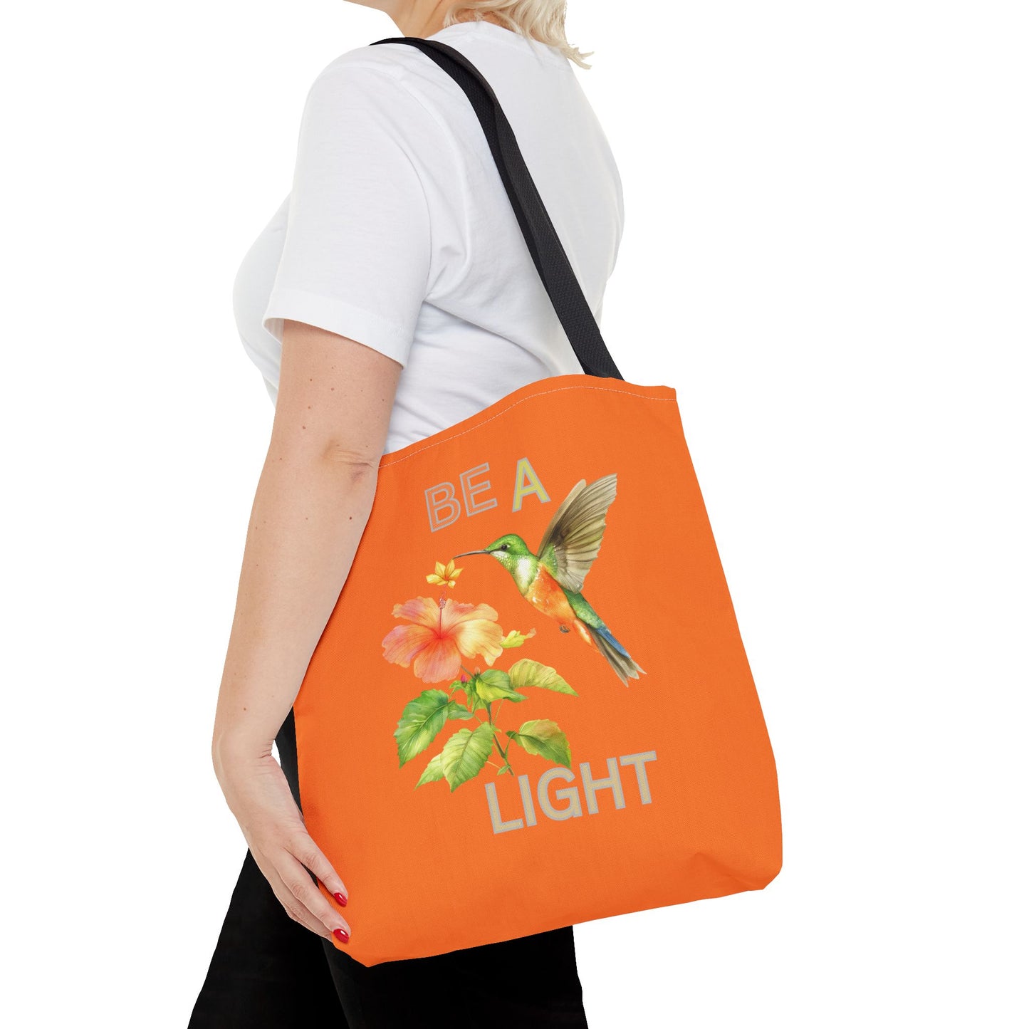 Floral Hummingbird Tote Bag - Be a Light, Eco-Friendly Shopping Bag, Summer Accessory, Gift for Nature Lovers, Inspirational Quote