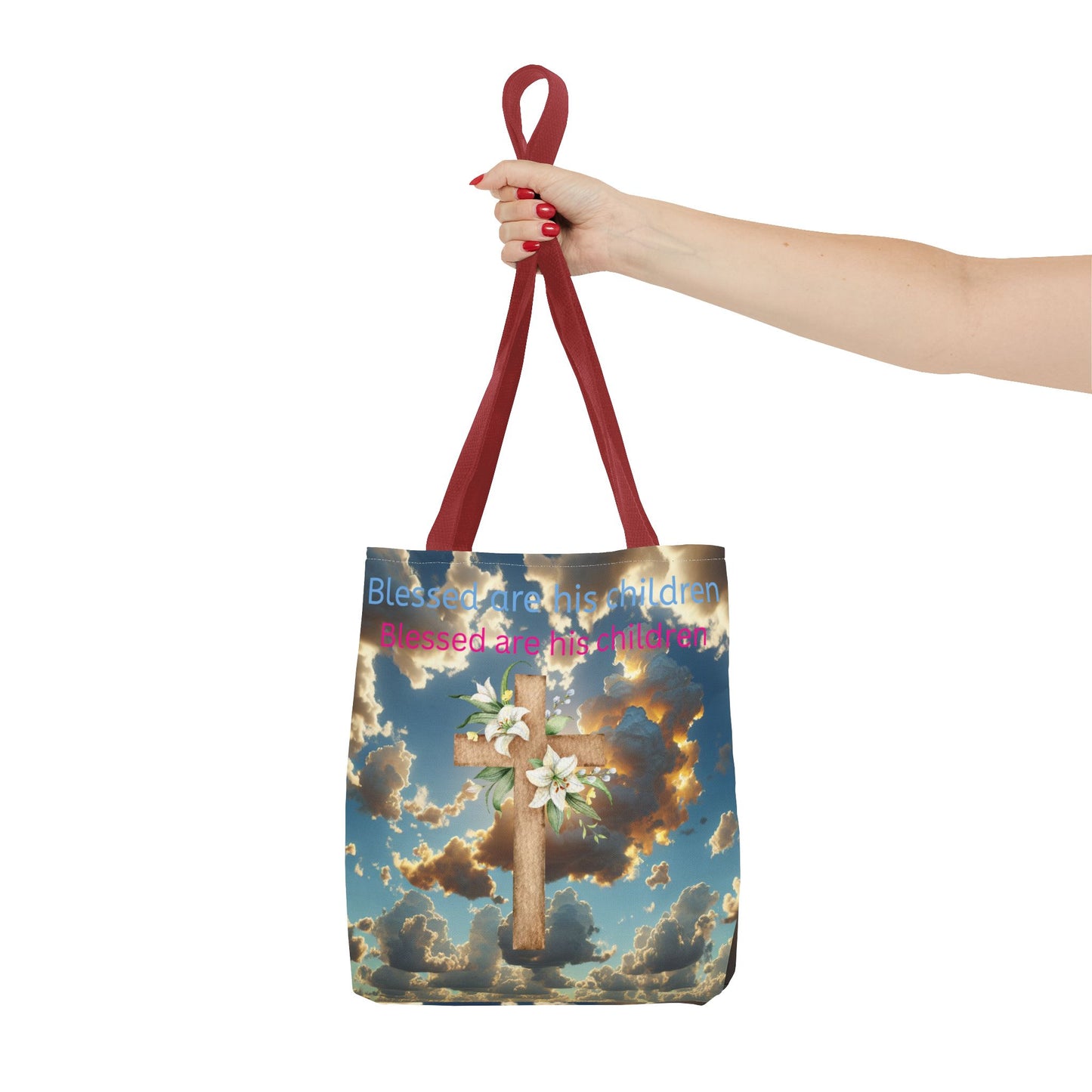 Religious Tote Bag with Flower Cross Design