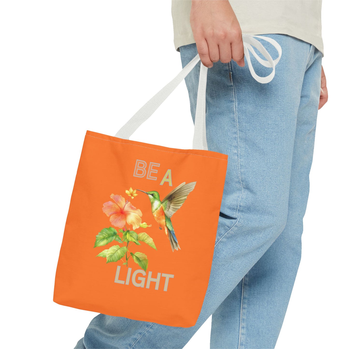 Floral Hummingbird Tote Bag - Be a Light, Eco-Friendly Shopping Bag, Summer Accessory, Gift for Nature Lovers, Inspirational Quote