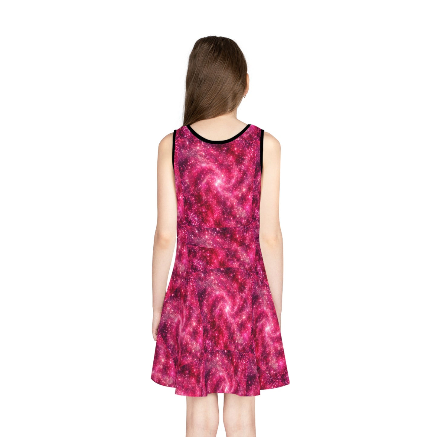 Cosmic Pink Girls' Sleeveless Sundress - Galaxy Print for Summer Fun