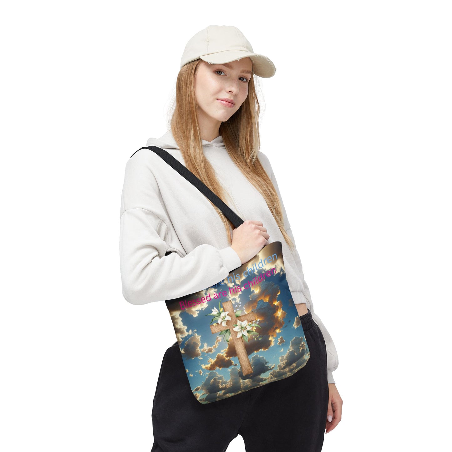 Religious Tote Bag with Flower Cross Design