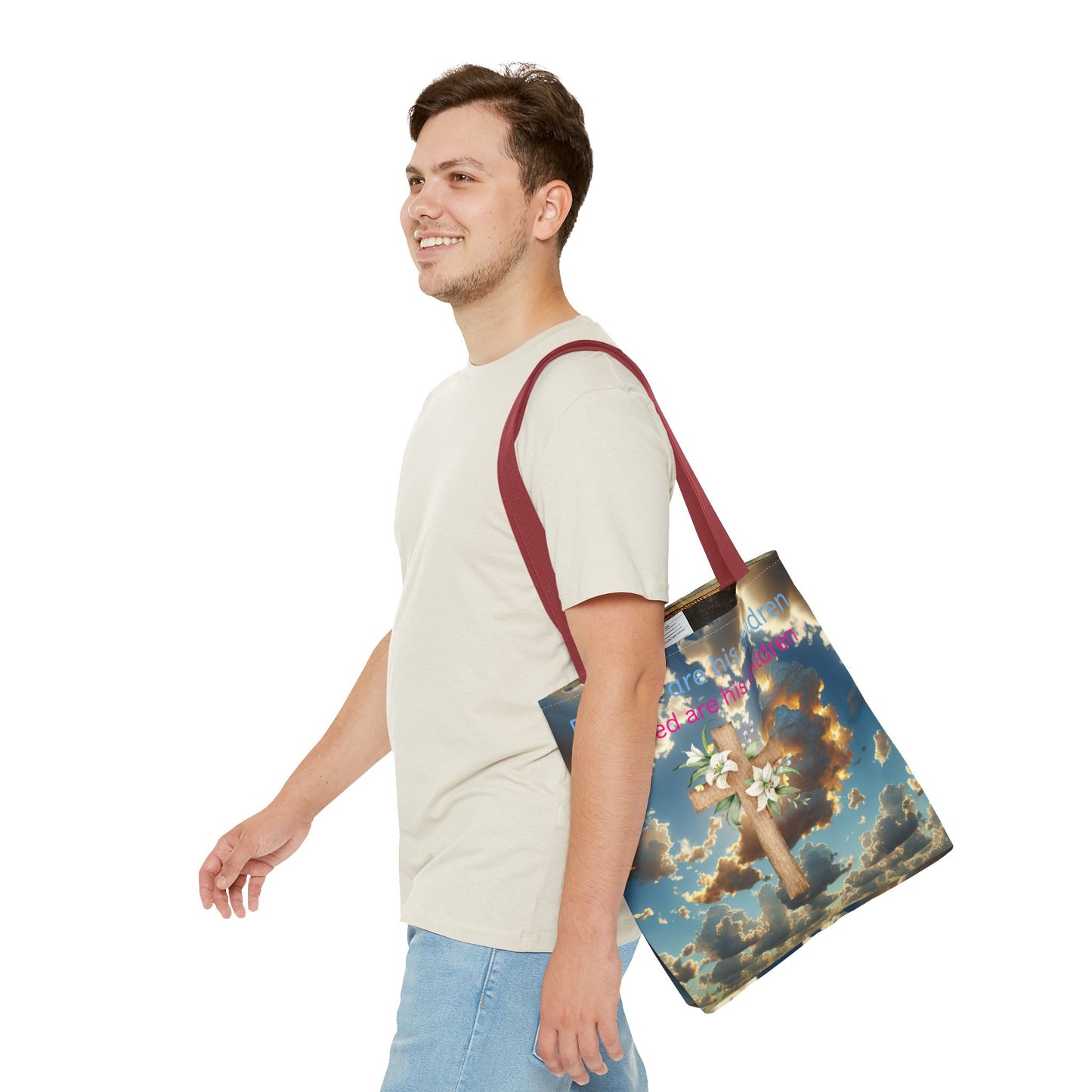 Religious Tote Bag with Flower Cross Design